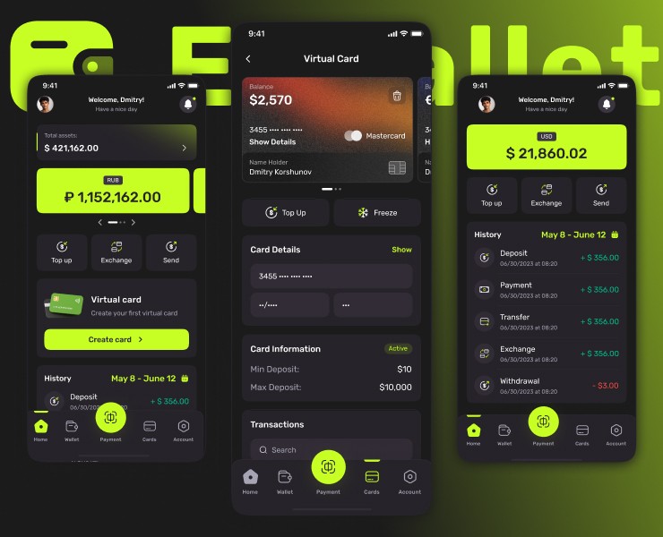 E-Wallet Кошелек Для Виртуальных Карт — Интерфейсы на Dprofile