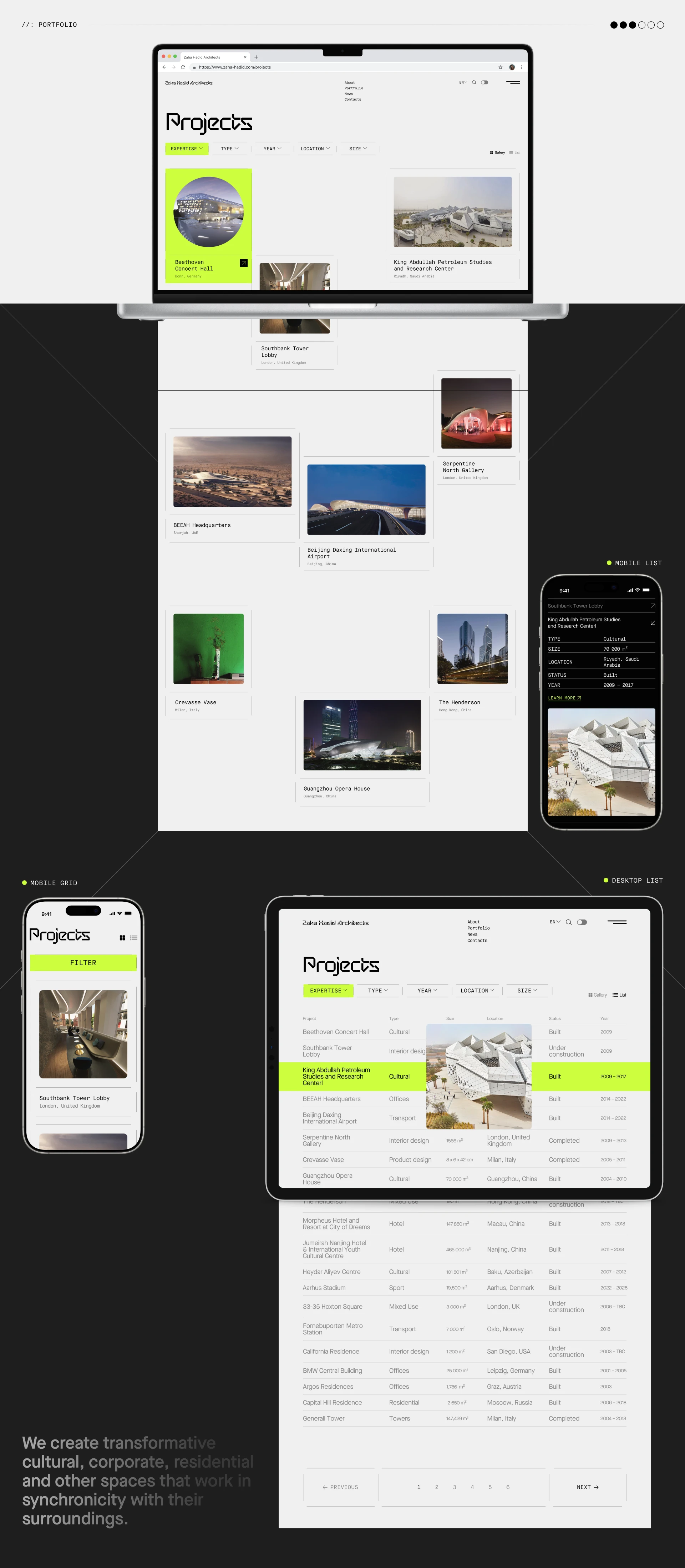 Zaha Hadid Architects website redesign — Изображение №7 — Интерфейсы, Анимация на Dprofile