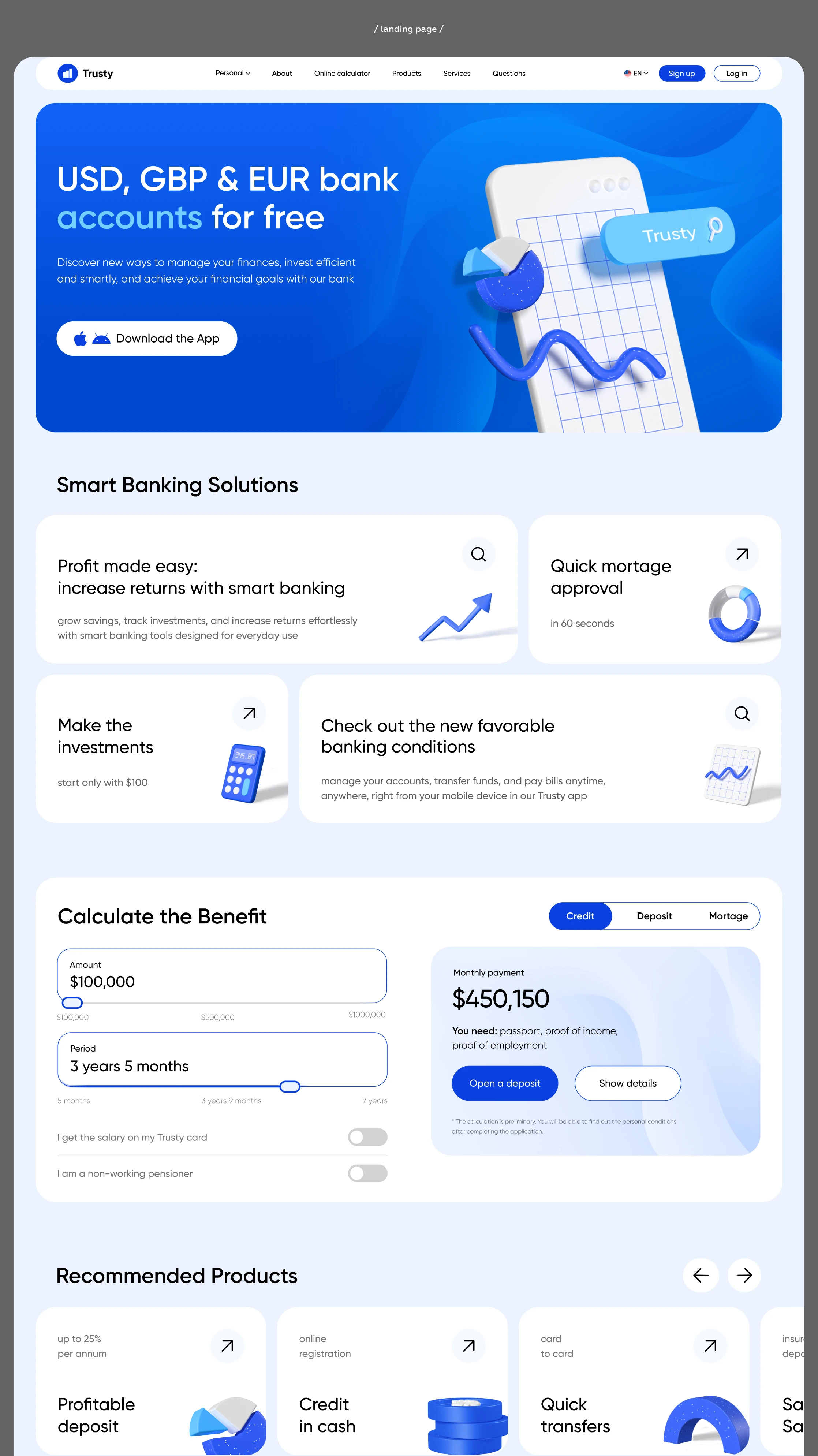 TRUSTY. Bank’s homepage concept — Изображение №3 — Интерфейсы на Dprofile