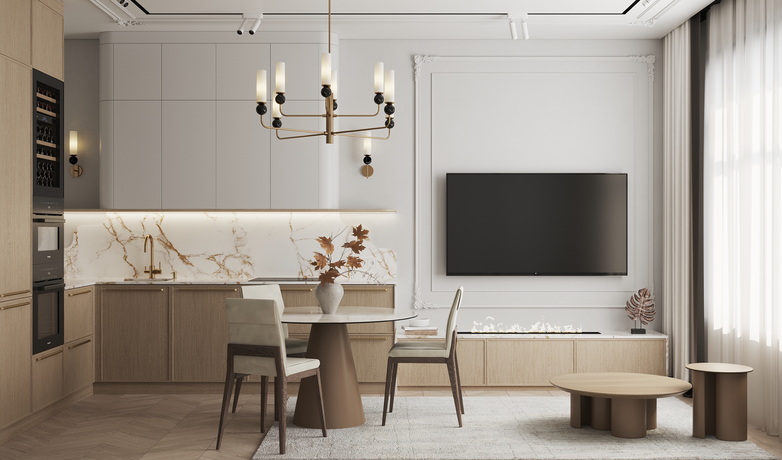 Кухня-гостиная 19,29м2 — Изображение №2 — 3D на Dprofile