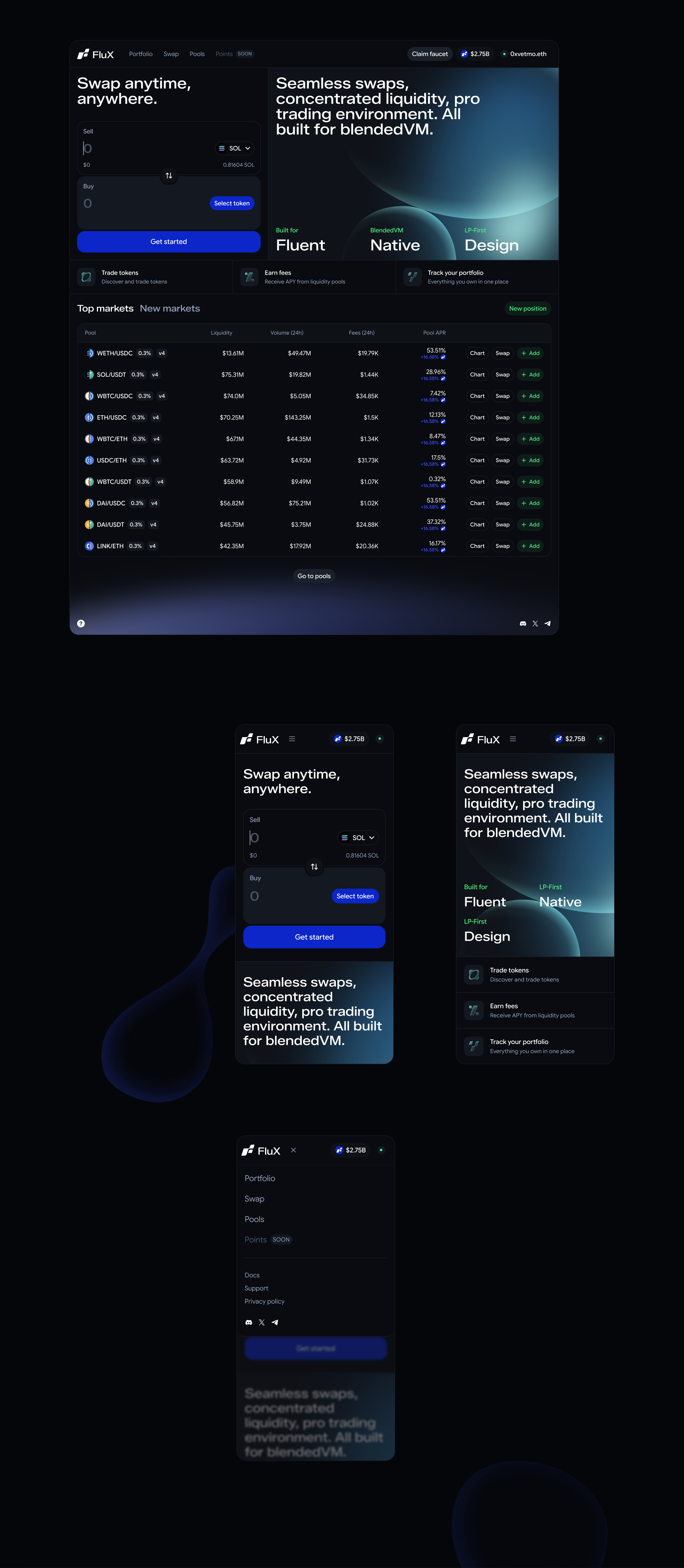 FluX — дизайн интерфейсов DeFi DEX-платформы — Изображение №10 — Интерфейсы, Брендинг на Dprofile