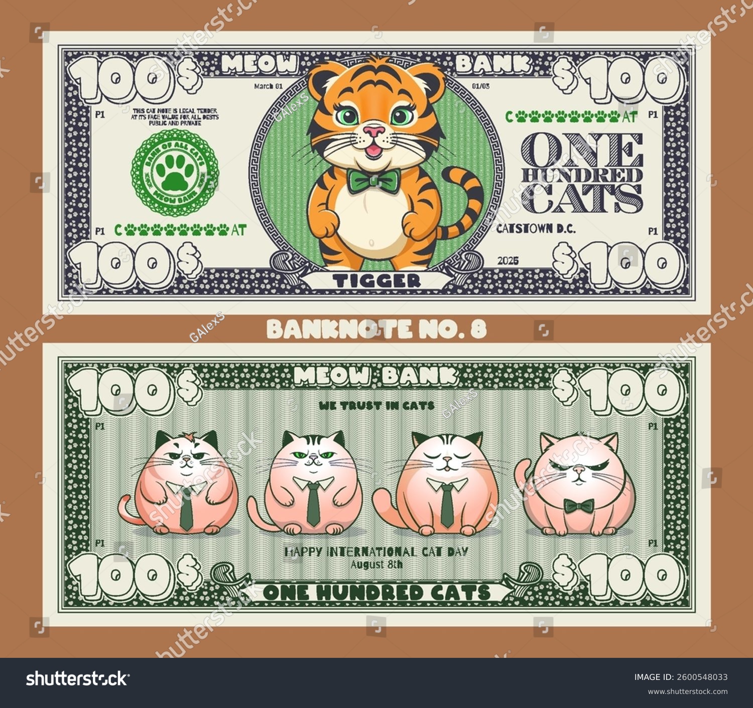 Векторный набор мультяшных игровых банкнот. Кошачьи доллары — Изображение №9 — Иллюстрация на Dprofile