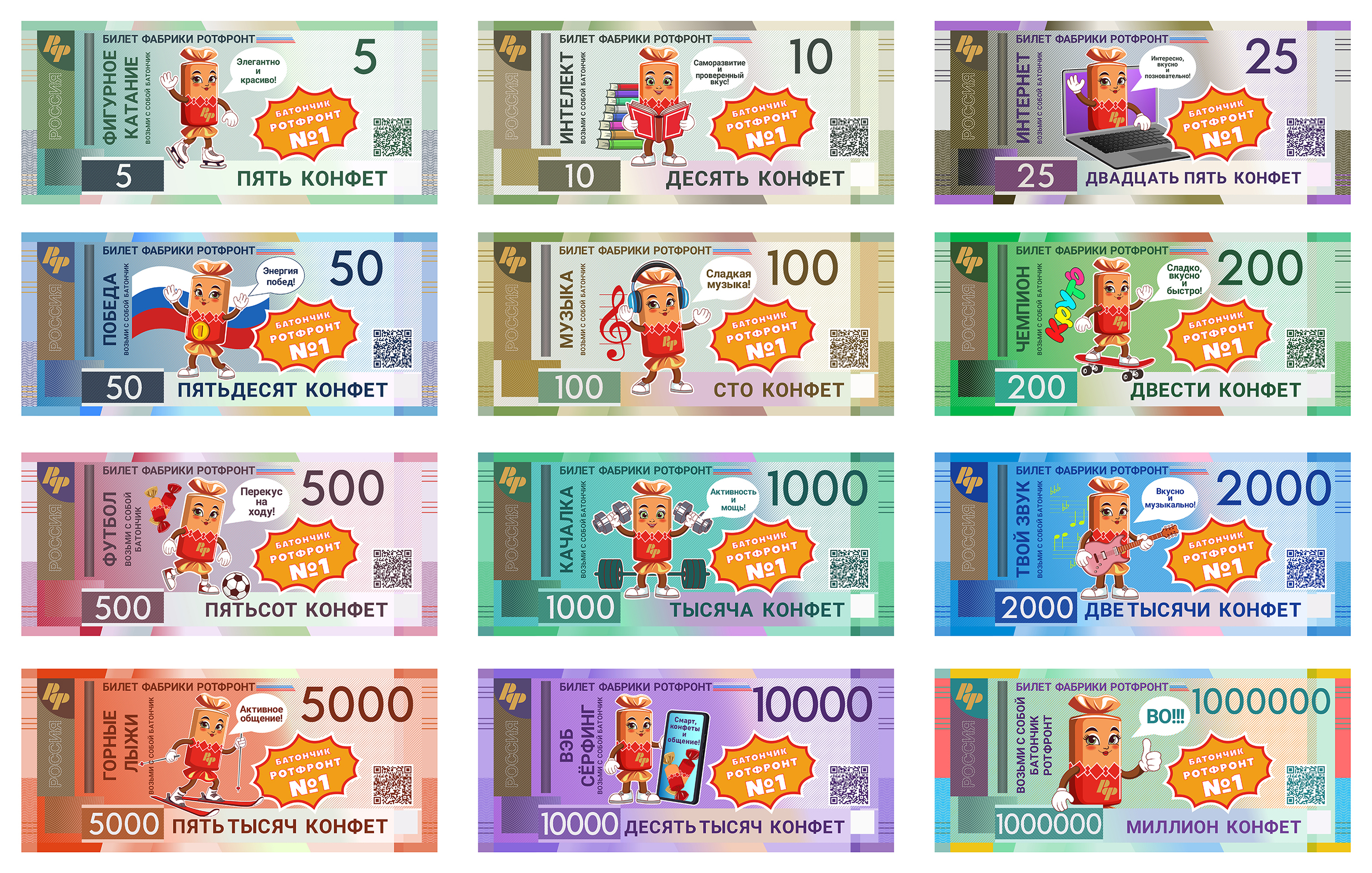 Талисман Конфетка батончик фабрики РотФронт на банкнотах — Изображение №1 — Брендинг, Иллюстрация на Dprofile