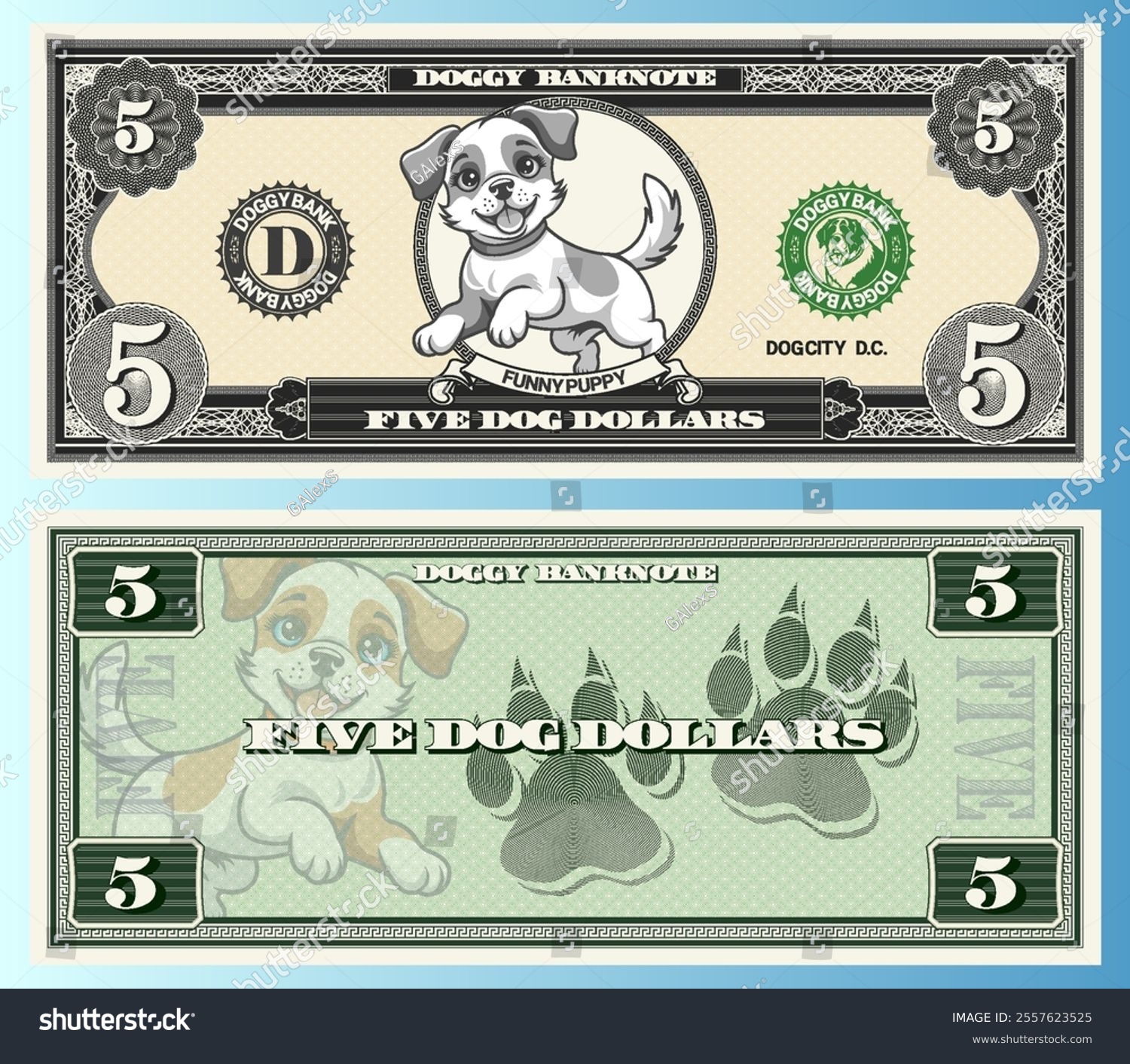 Векторный набор игровых мультяшный банкнот. Собачий доллар — Изображение №3 — Иллюстрация на Dprofile