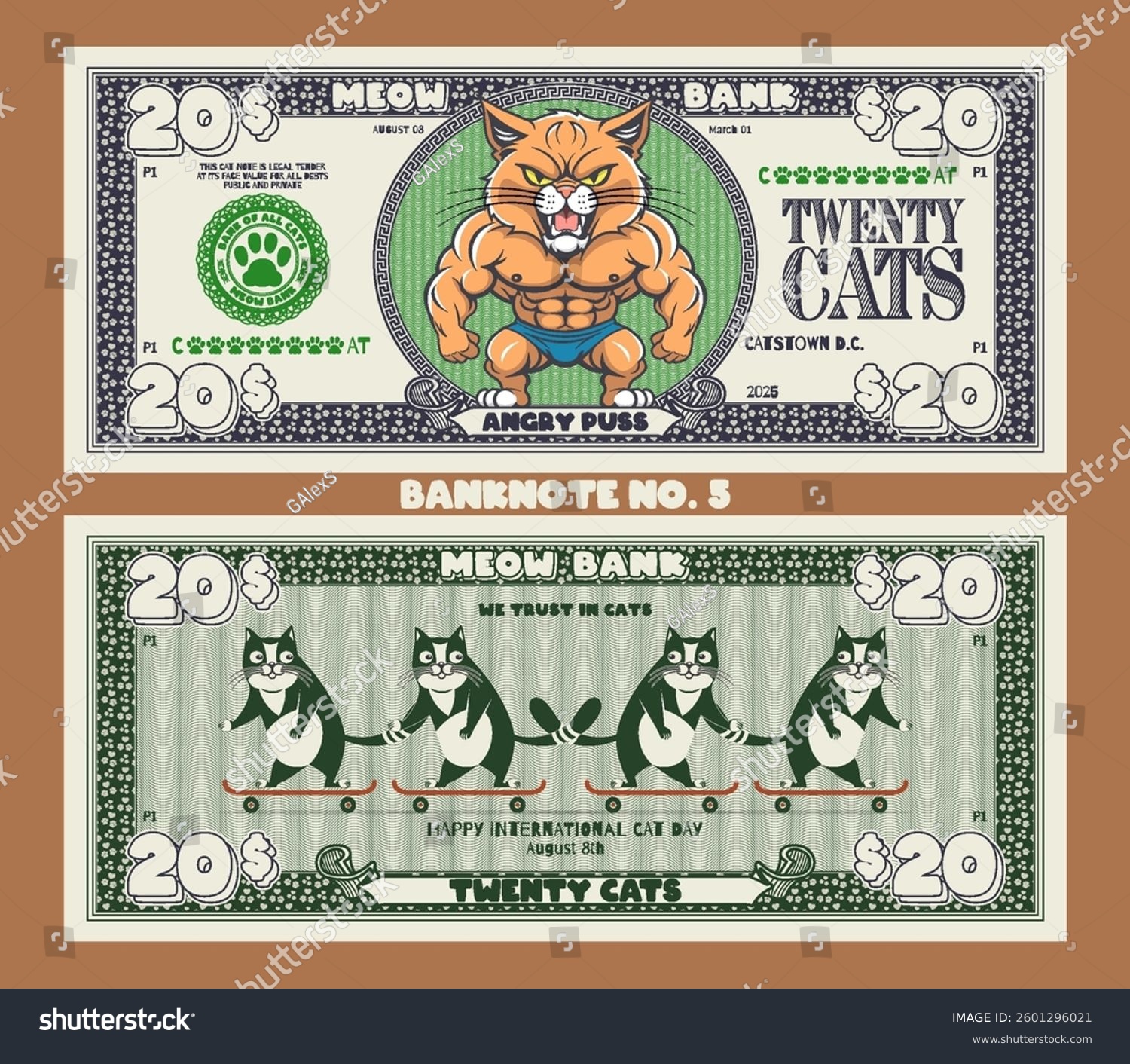 Векторный набор мультяшных игровых банкнот. Кошачьи доллары — Изображение №6 — Иллюстрация на Dprofile