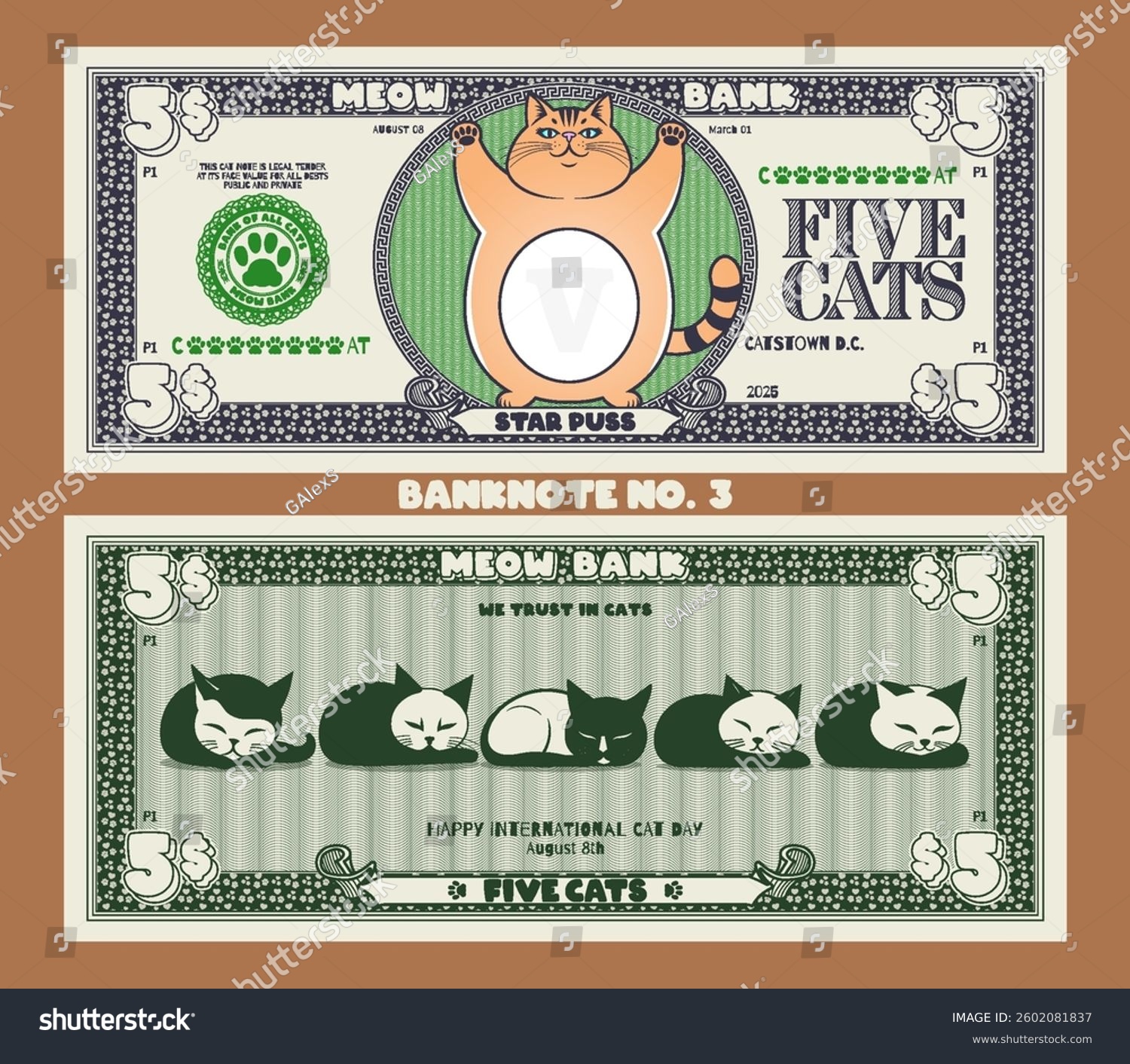 Векторный набор мультяшных игровых банкнот. Кошачьи доллары — Изображение №3 — Иллюстрация на Dprofile