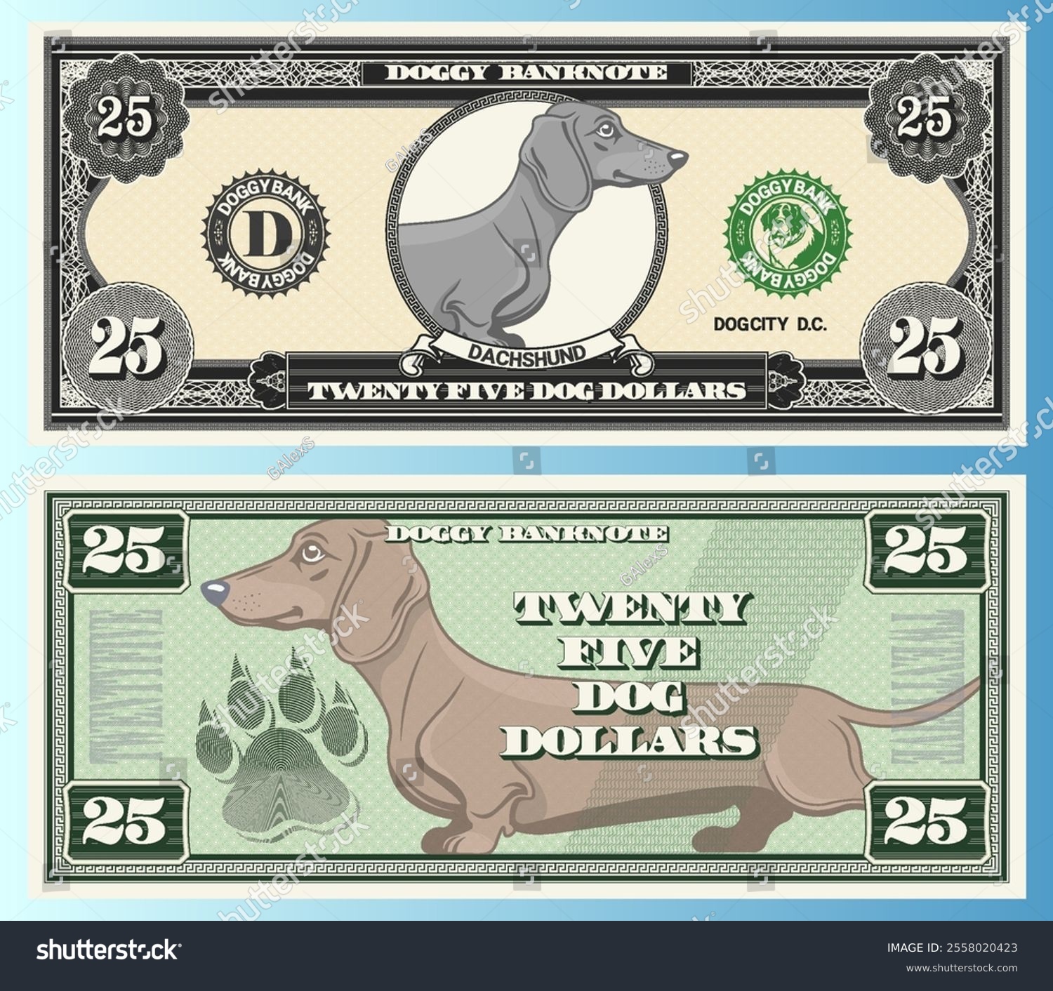 Векторный набор игровых мультяшный банкнот. Собачий доллар — Изображение №6 — Иллюстрация на Dprofile