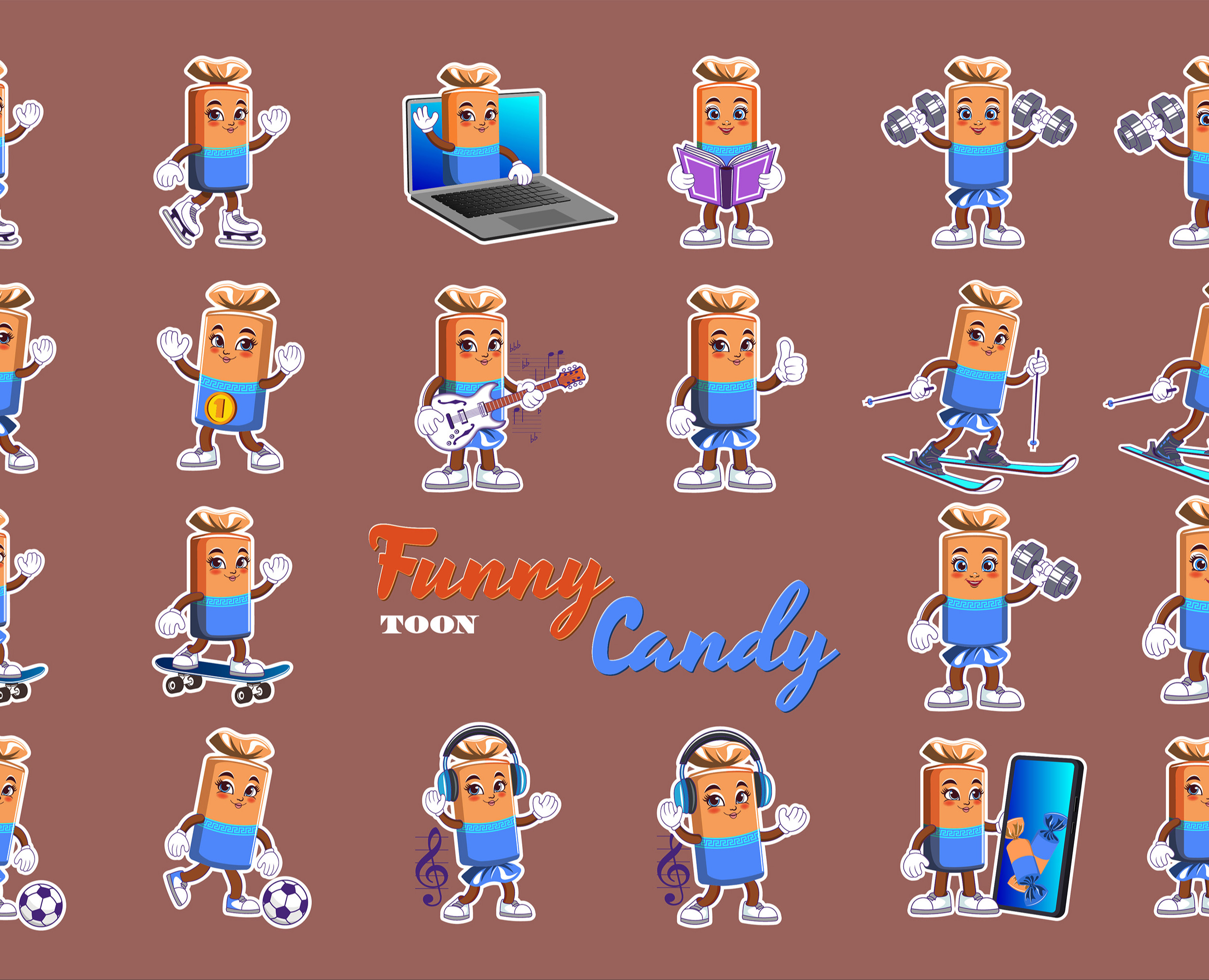 Векторный набор милых мультяшных конфеток. стикеры — Иллюстрация на Dprofile