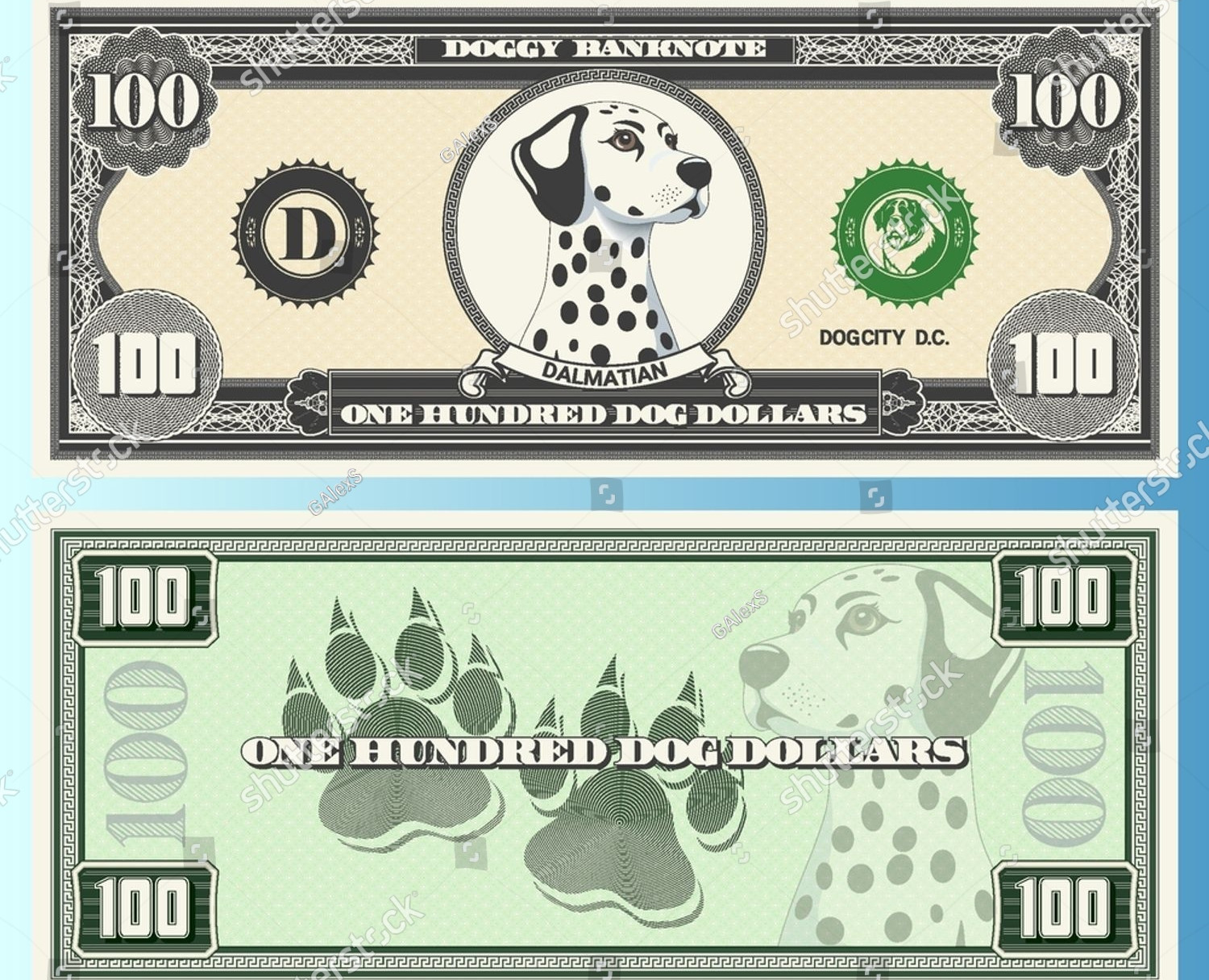 Векторный набор игровых мультяшный банкнот. Собачий доллар — Иллюстрация на Dprofile
