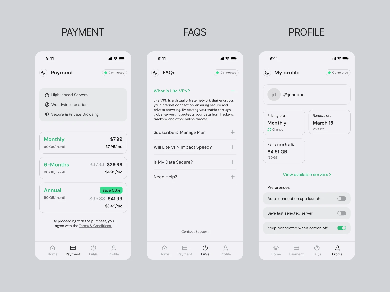 Lite VPN: Mobile App UI — Изображение №5 — Интерфейсы на Dprofile