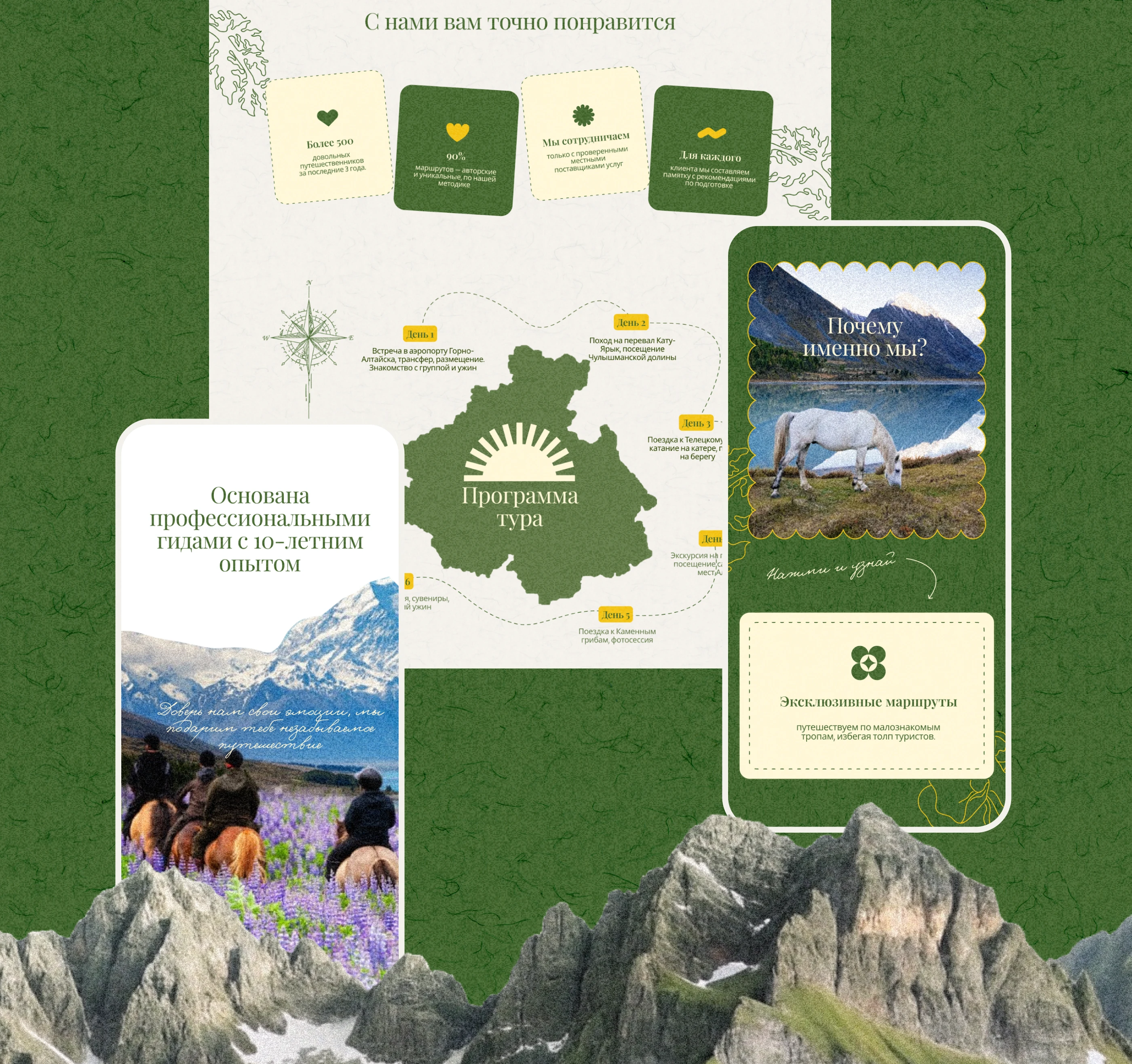 Сайт для туров по Алтаю в коллажном стиле — Изображение №5 — Интерфейсы, Графика на Dprofile