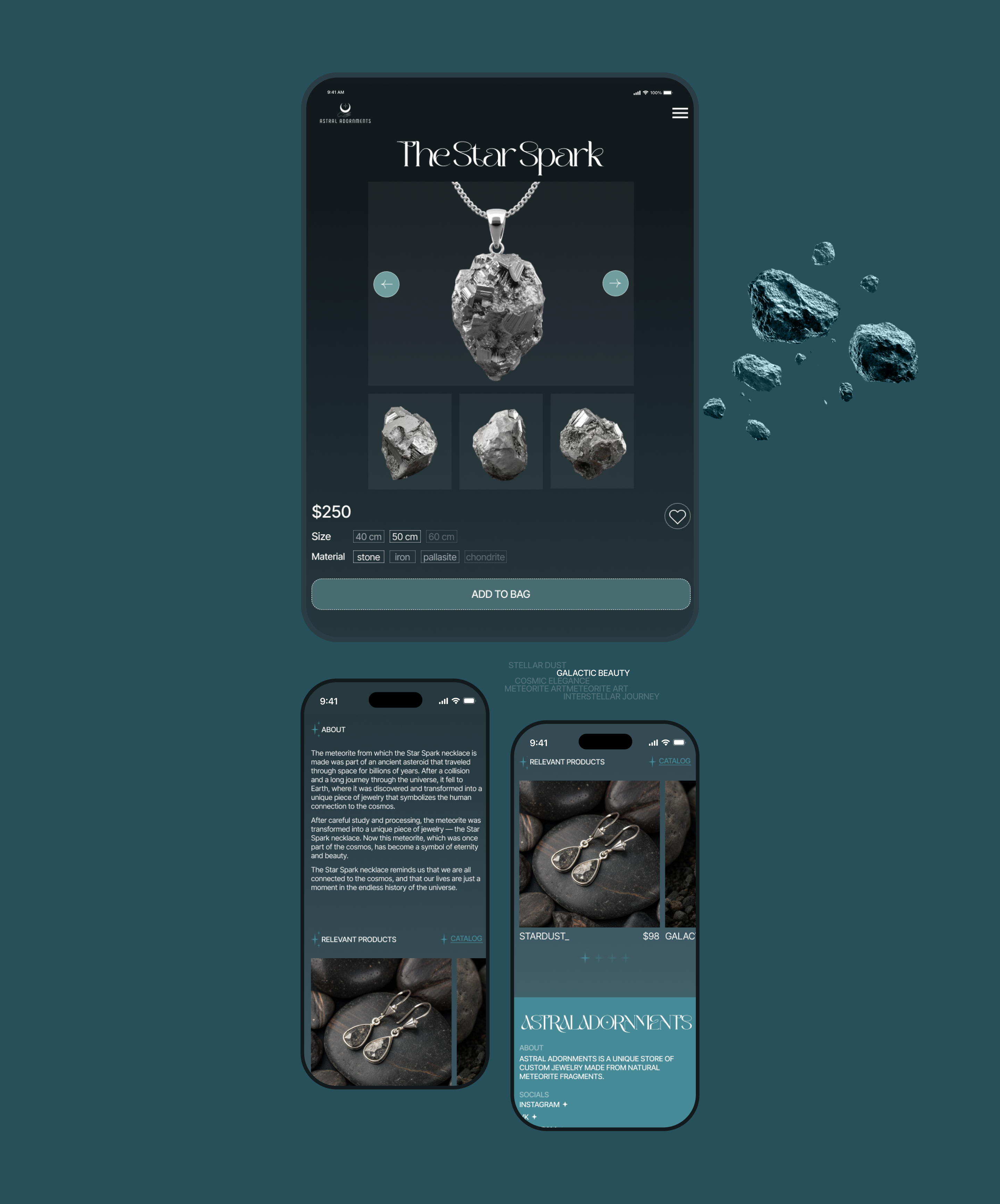 AstralAdornments | интернет-магазин украшений из метеорита — Изображение №8 — Интерфейсы, Брендинг на Dprofile
