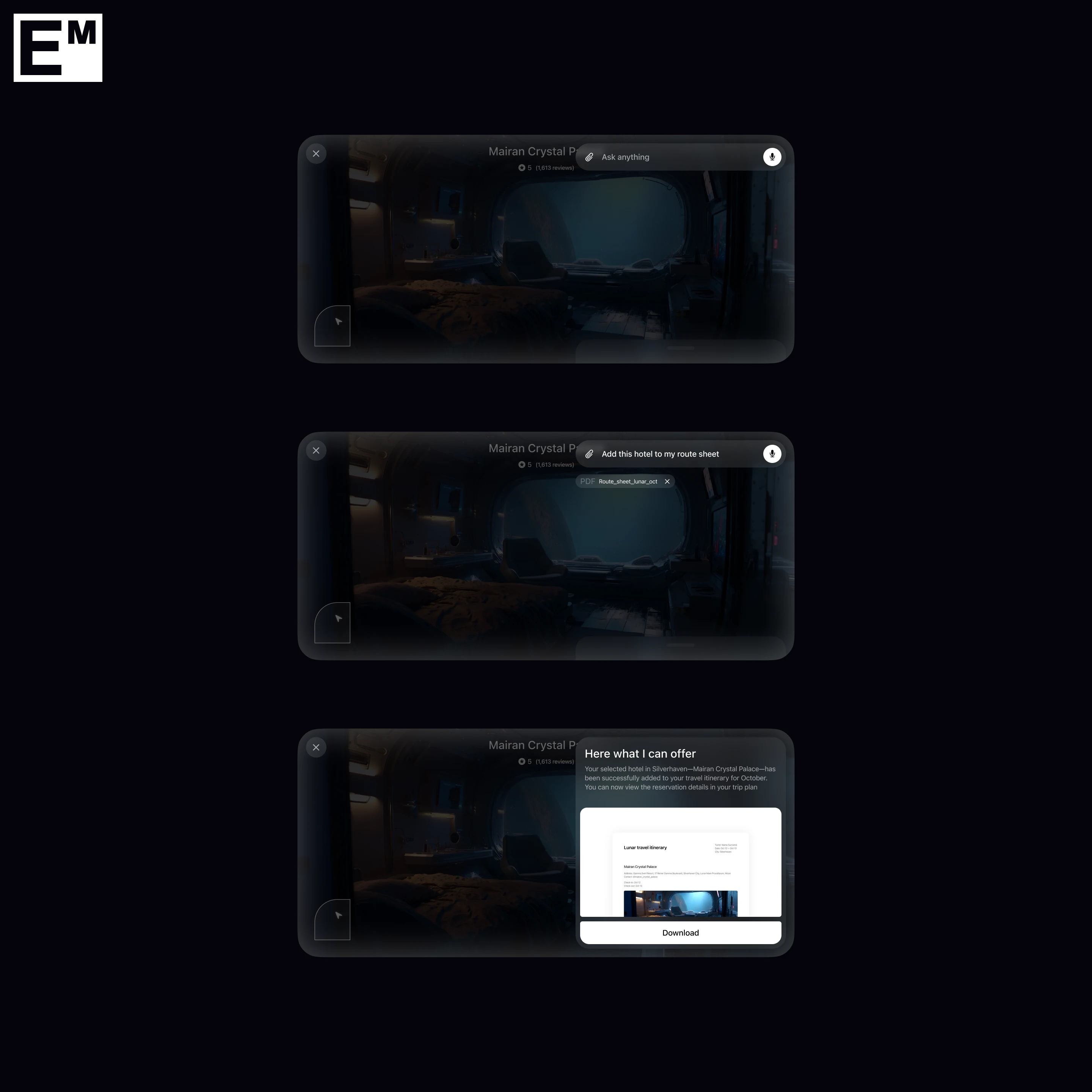 Дизайн сервиса бронирования отелей на Луне EM — Изображение №11 — Интерфейсы, Брендинг на Dprofile