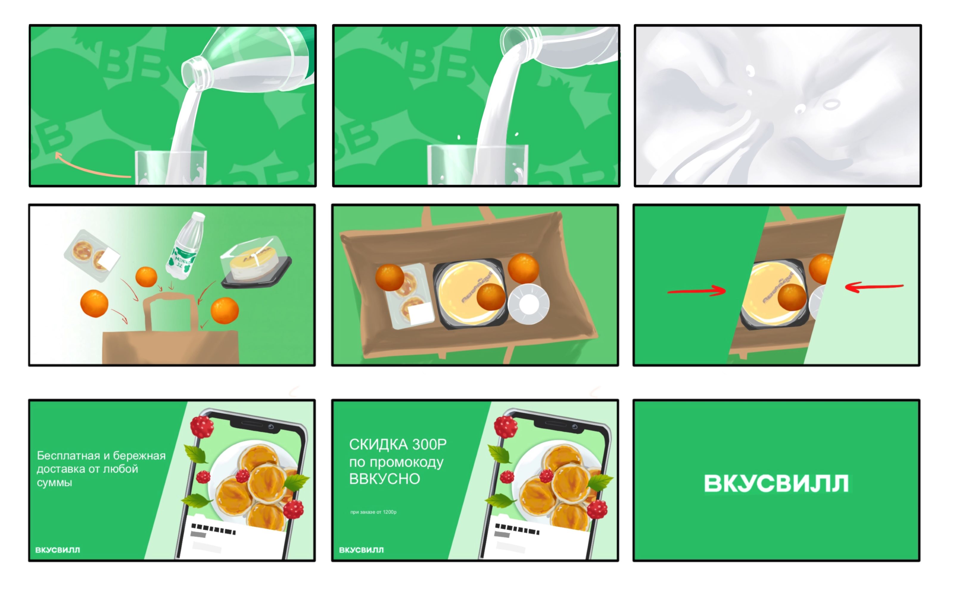 Раскадровка для рекламного ролика бренда ВкусВилл — Изображение №4 — Иллюстрация, Анимация на Dprofile