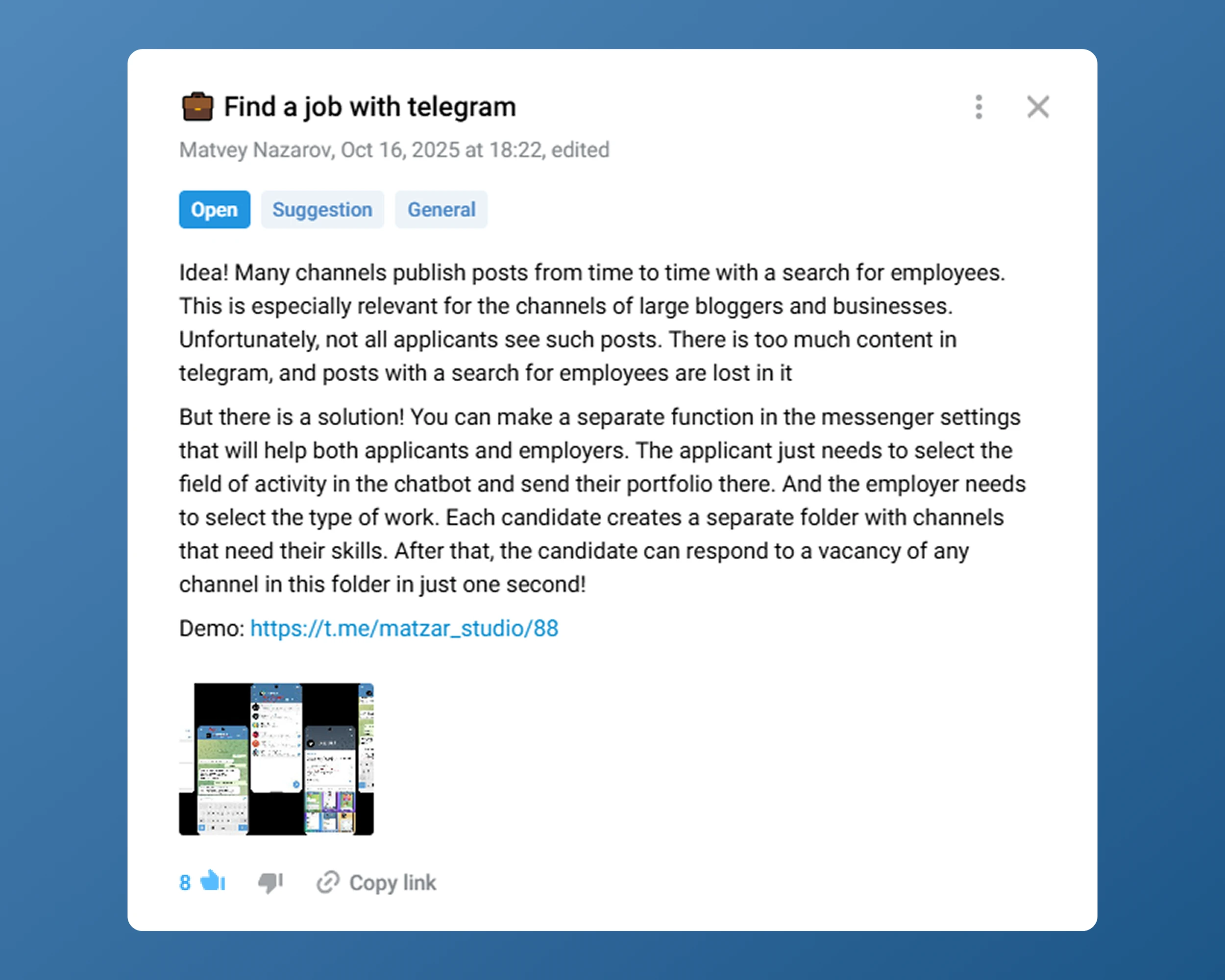 Новая функция Telegram для поиска работы — Изображение №2 — Интерфейсы на Dprofile
