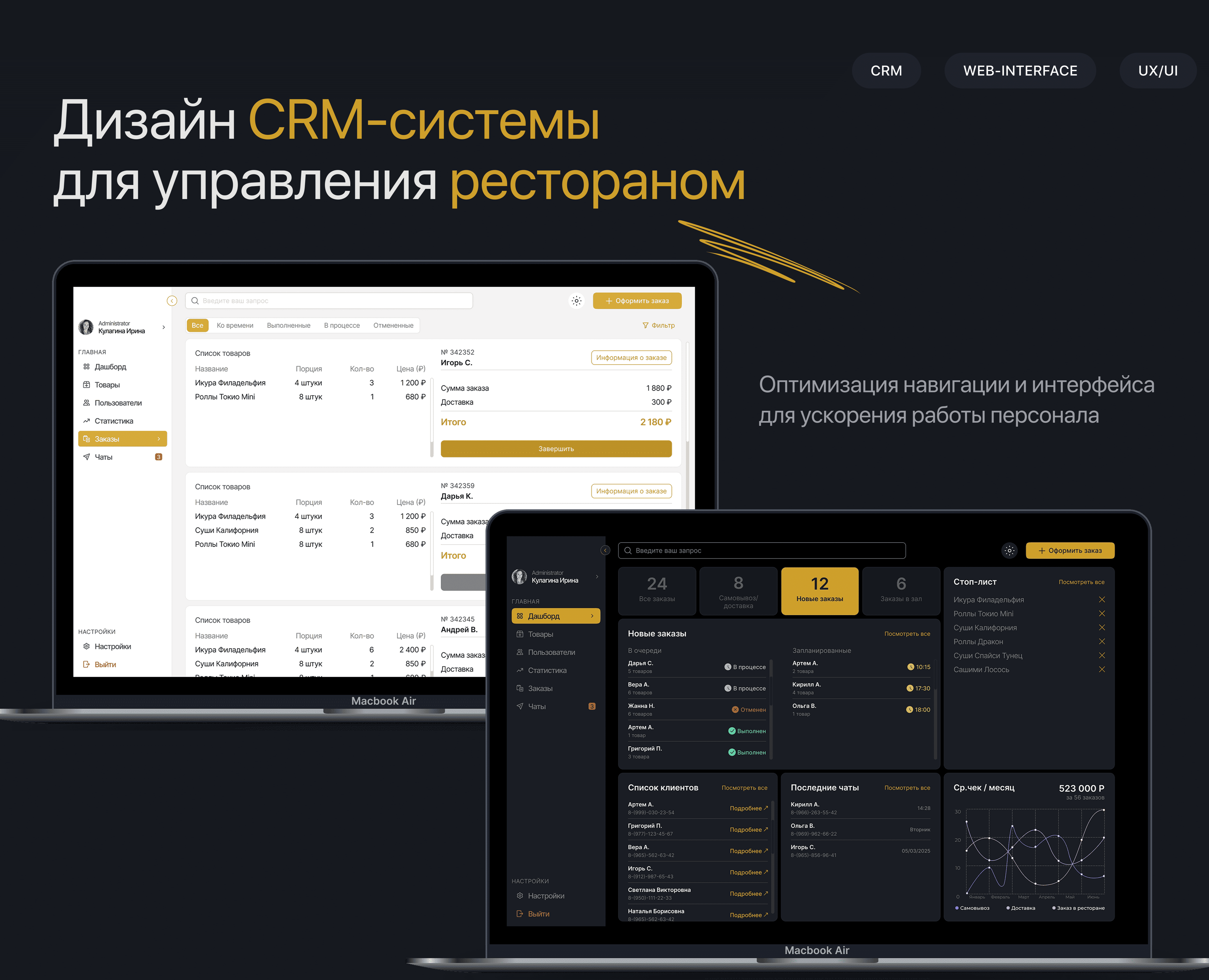 Дизайн интерфейса CRM-системы для ресторана — Интерфейсы на Dprofile