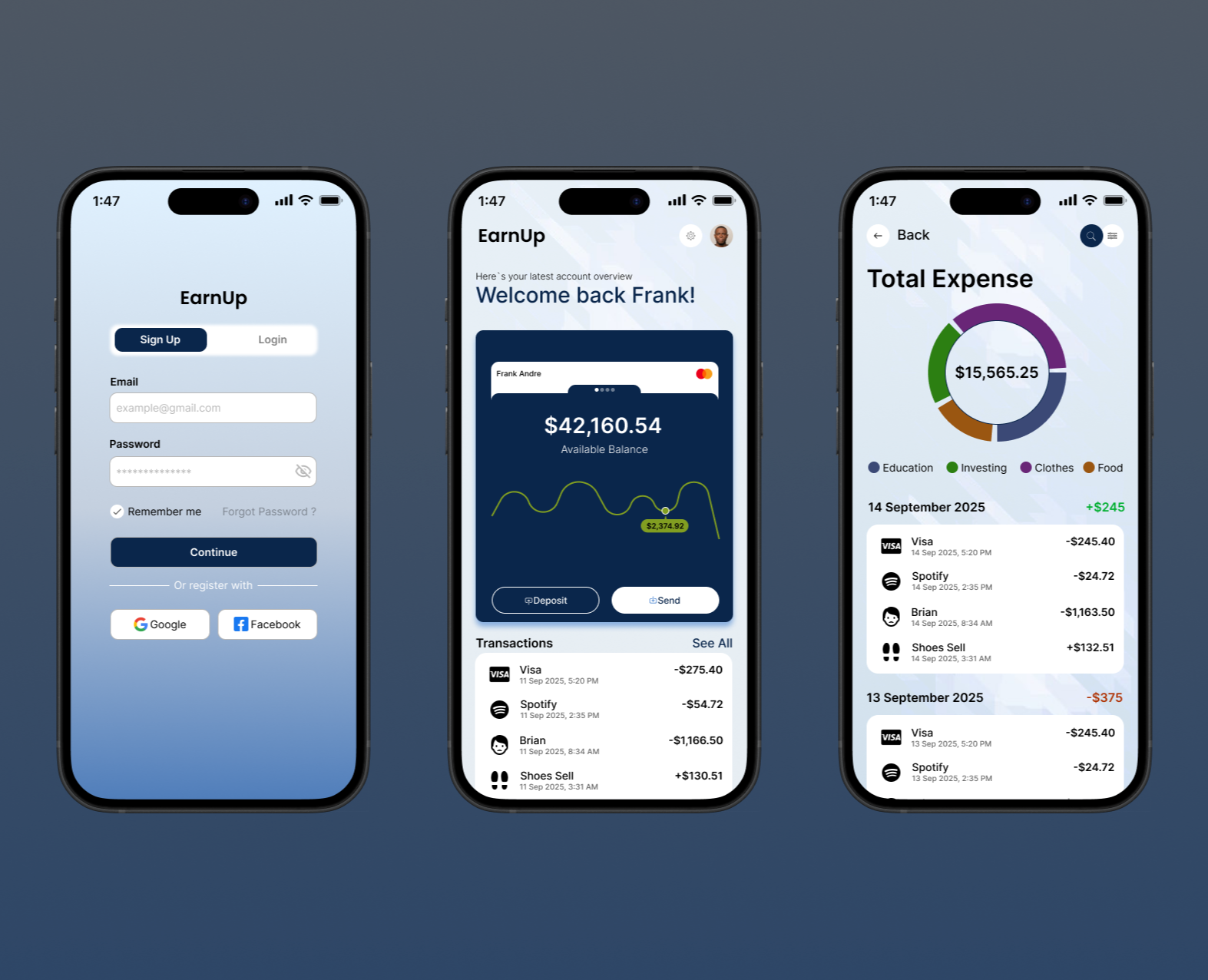 EarnUp Mobile UI — Интерфейсы на Dprofile