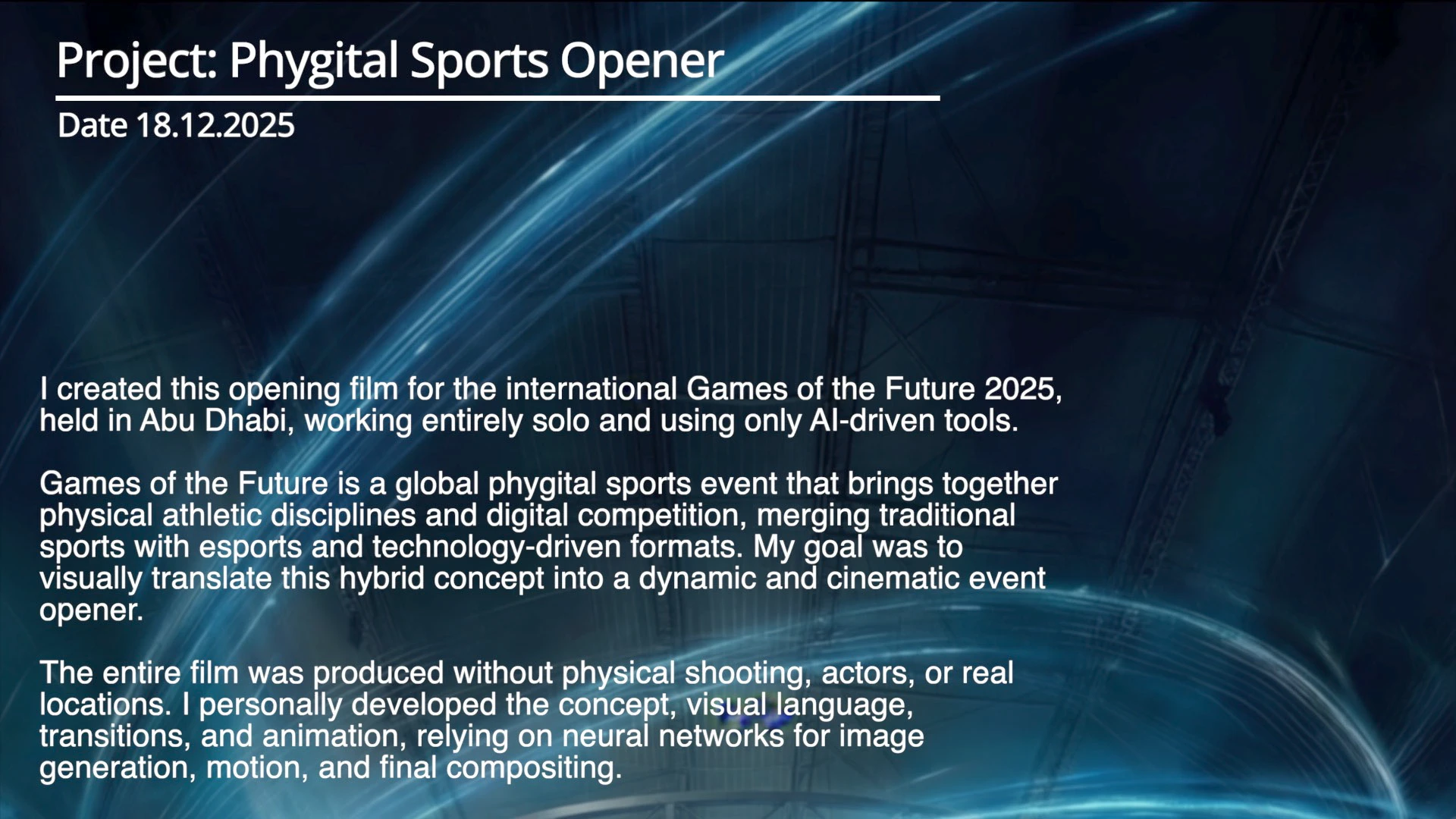 Phygital Sports Opener | AI-Generated Event Film — Изображение №1 — 3D, Анимация на Dprofile