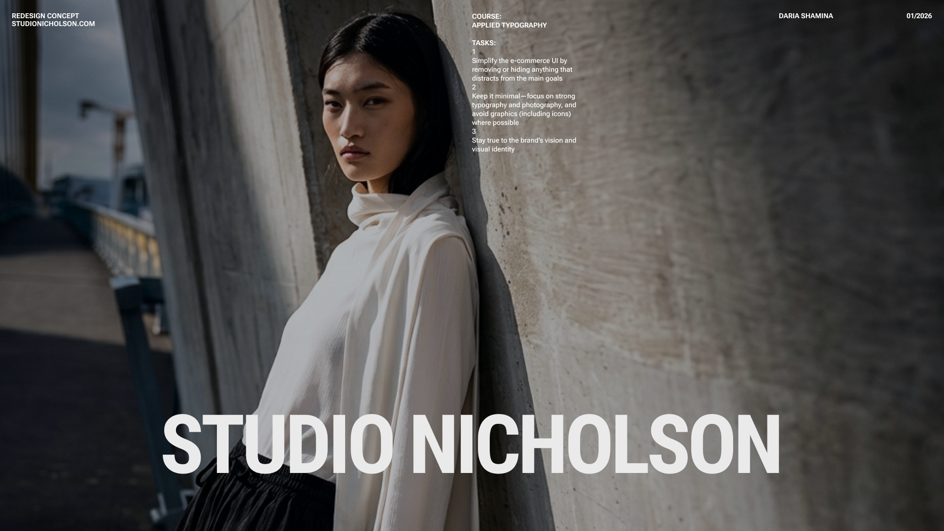 Studio Nicholson — концепт редизайна инернет-магазина — Изображение №1 — Интерфейсы, Анимация на Dprofile