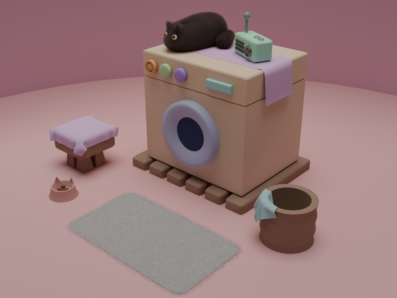 3D-работа: «Кошка на стиральной машине» — Изображение №1 — Иллюстрация, 3D на Dprofile