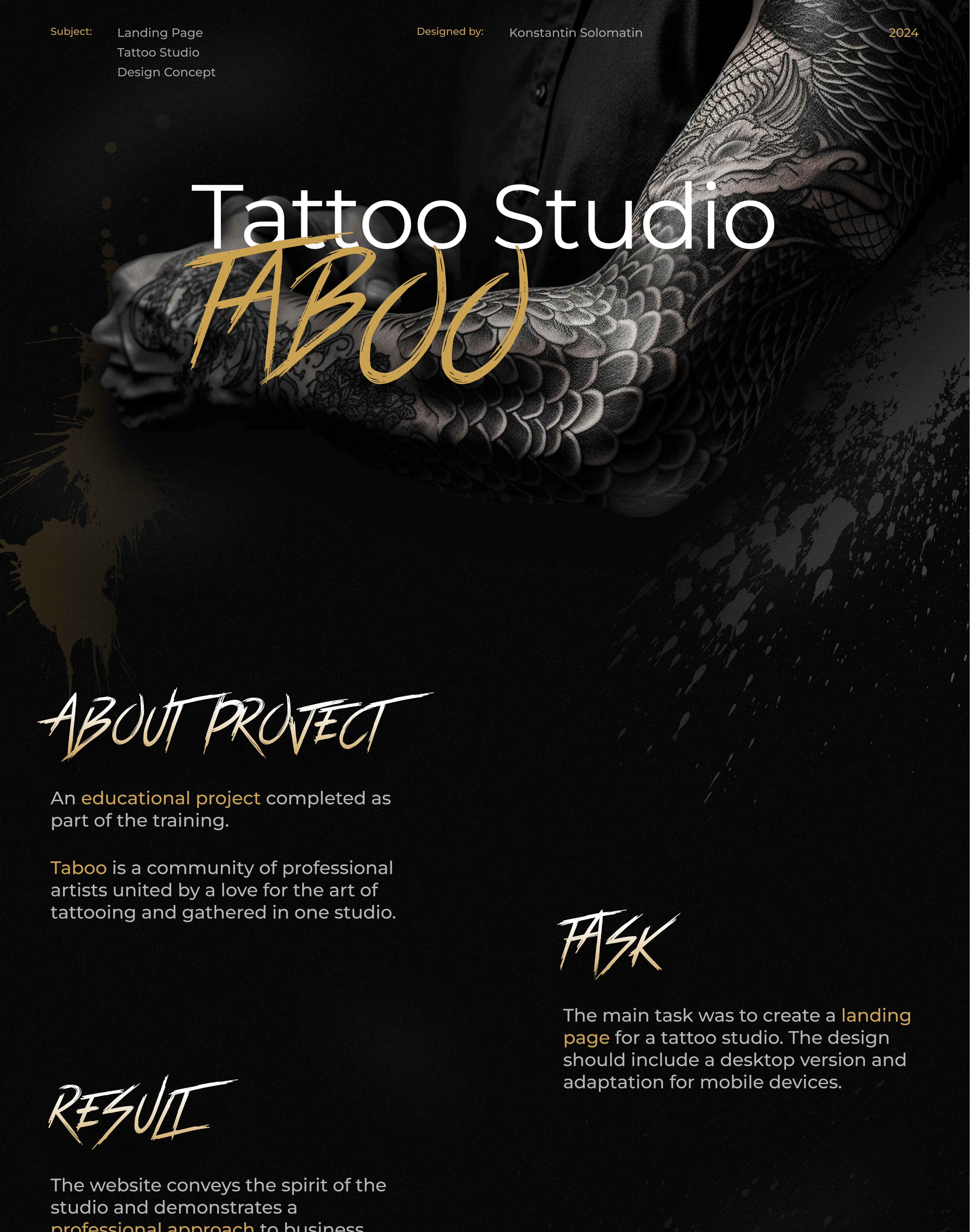 Taboo | Tattoo Studio | Landing Page — Изображение №1 — Интерфейсы на Dprofile