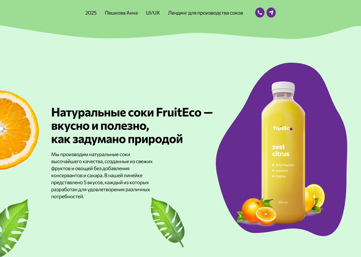 Лендинг для FruitEco — Изображение №1 — Интерфейсы, Брендинг на Dprofile