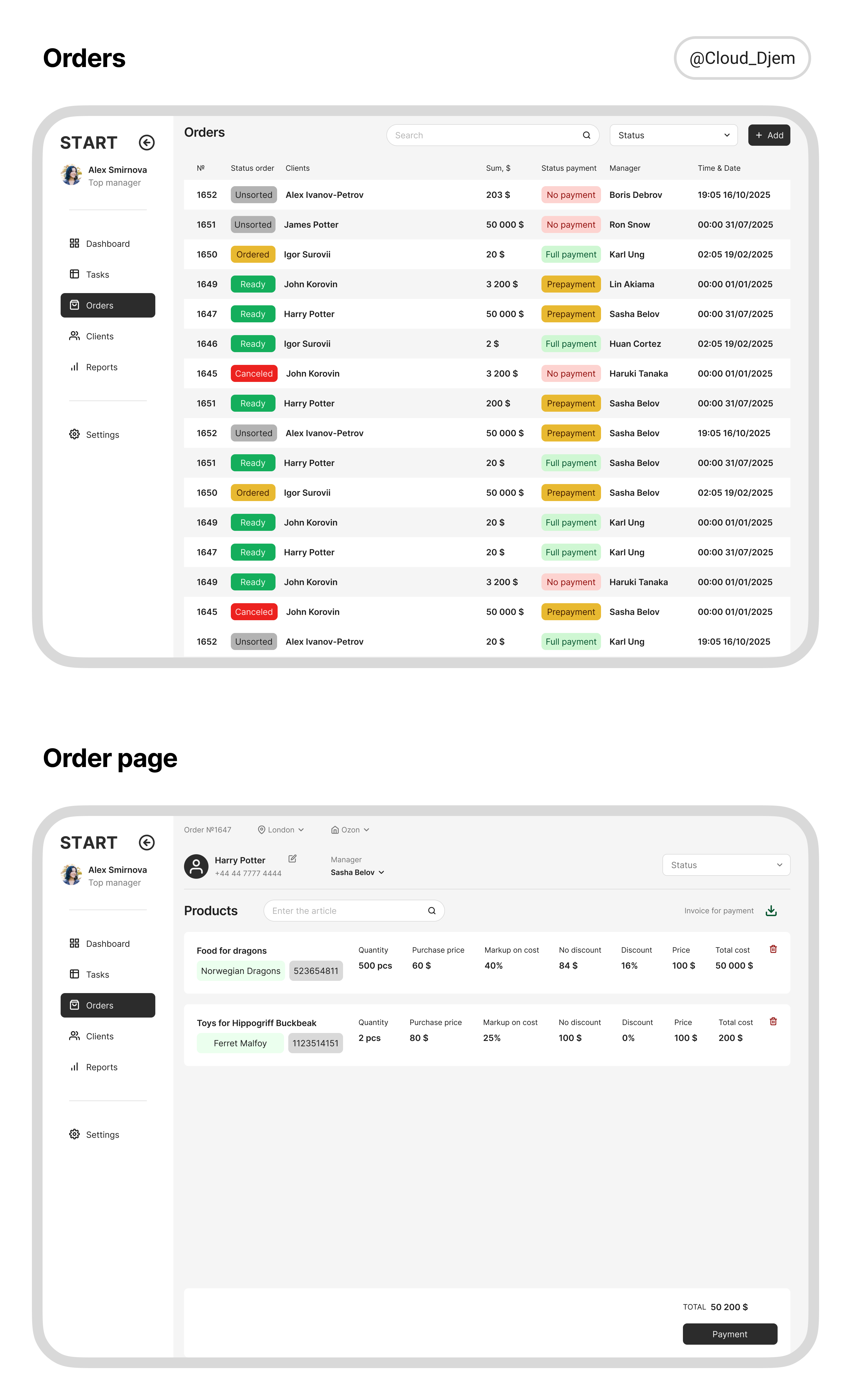 START - CRM system for a business — Изображение №5 — Интерфейсы на Dprofile