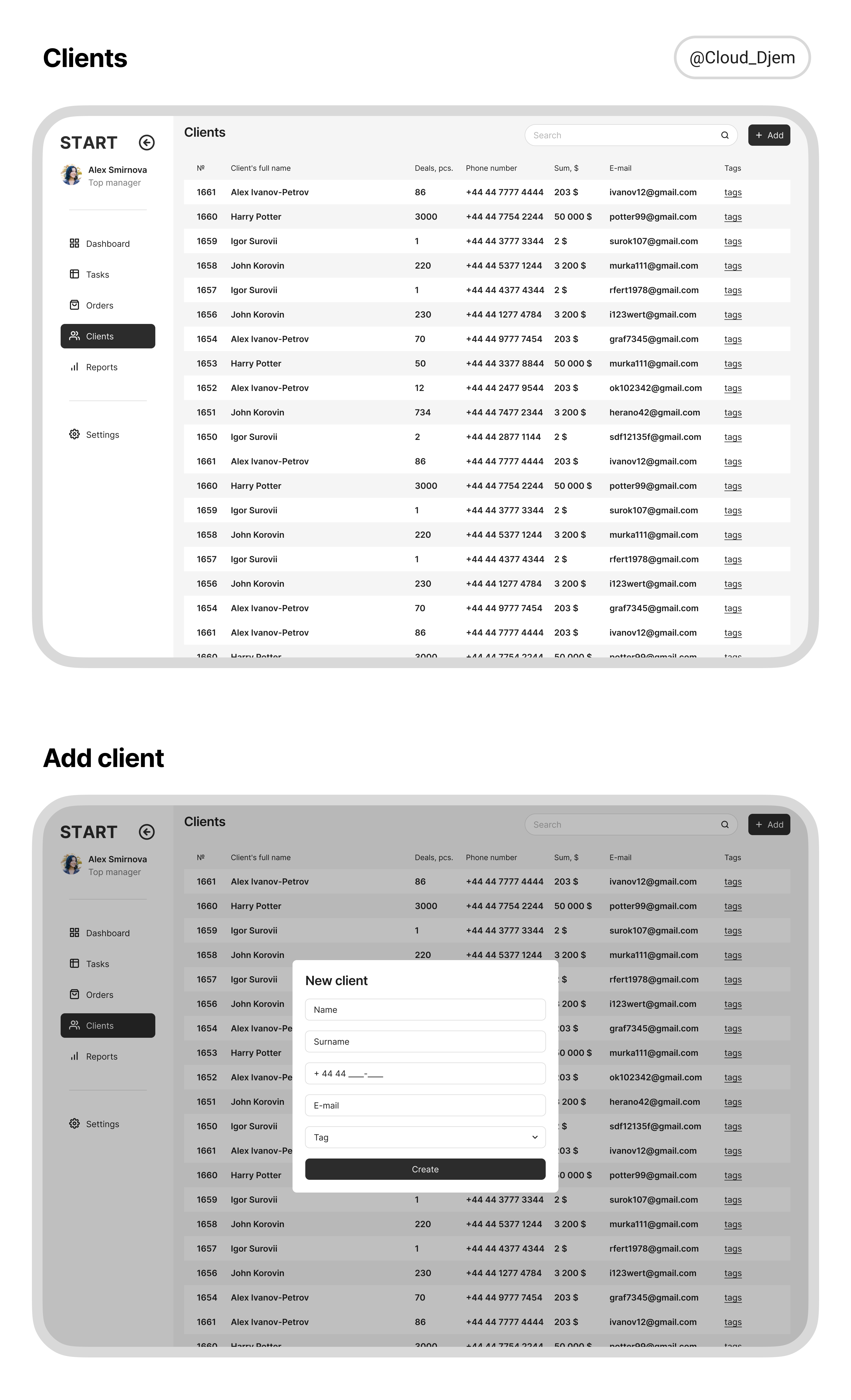 START - CRM system for a business — Изображение №6 — Интерфейсы на Dprofile