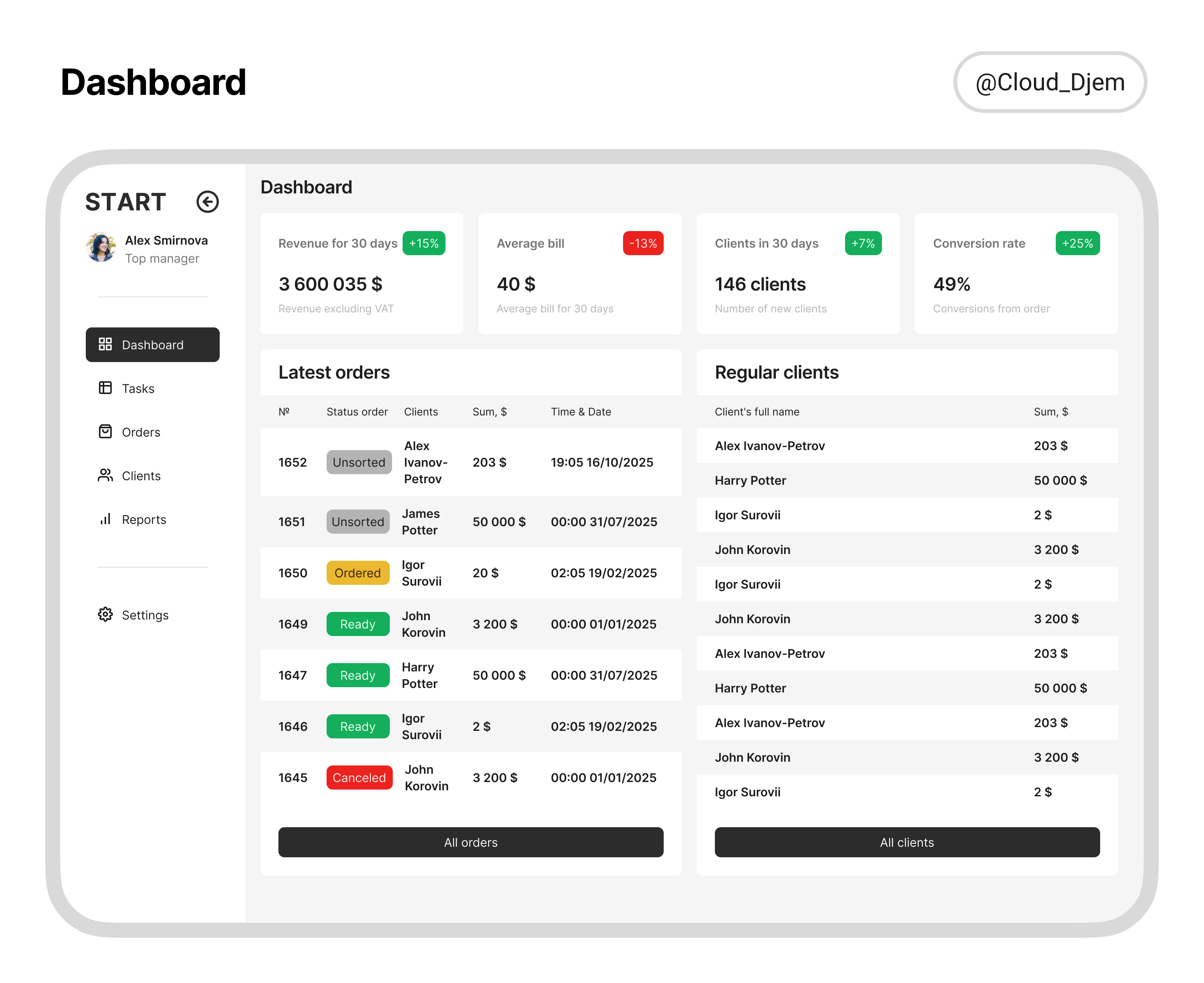 START - CRM system for a business — Изображение №2 — Интерфейсы на Dprofile
