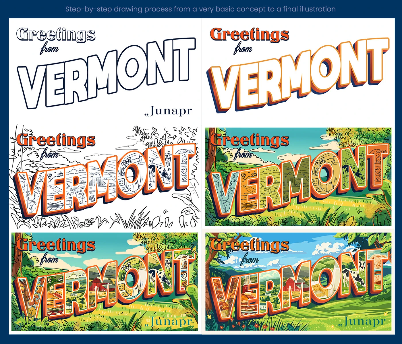 Дизайн Открытки в Винатажном Стиле | Greetings From Vermont — Изображение №5 — Брендинг, Иллюстрация на Dprofile