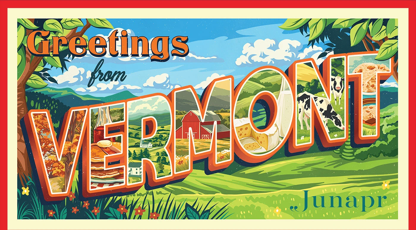Дизайн Открытки в Винатажном Стиле | Greetings From Vermont — Изображение №1 — Брендинг, Иллюстрация на Dprofile