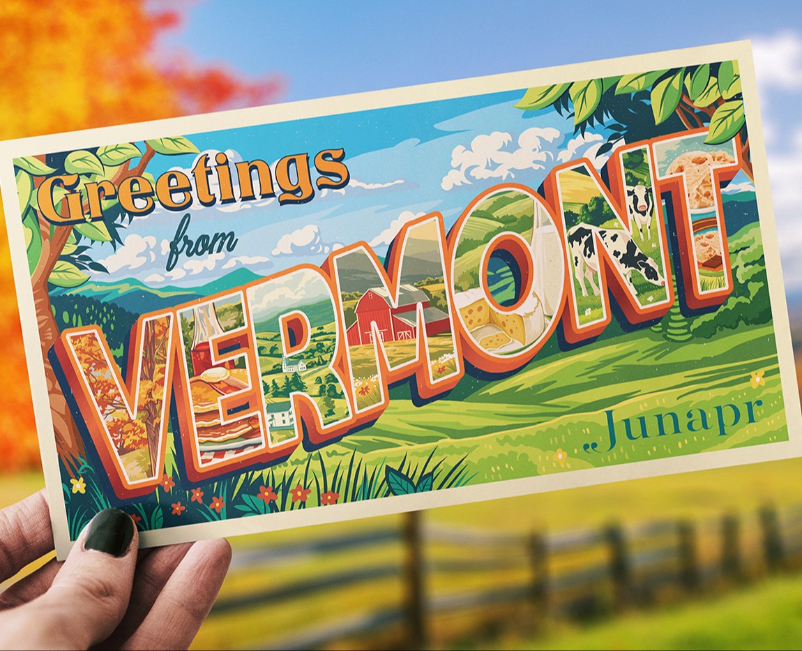 Дизайн Открытки в Винатажном Стиле | Greetings From Vermont — Брендинг, Иллюстрация на Dprofile