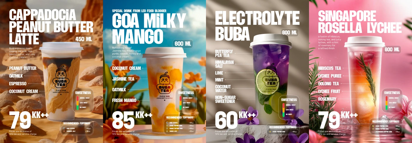 BUBA TEA ✿ AI-генерации контента для меню — Изображение №2 — Интерфейсы, Графика на Dprofile