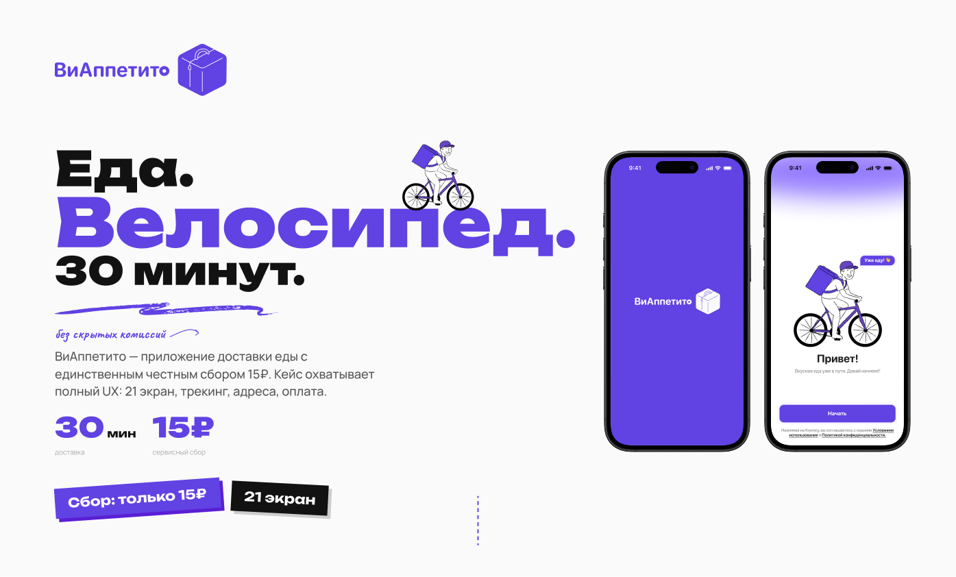 ВиАппетито. Еда. Велосипед. UX/UI & Branding — Изображение №1 — Интерфейсы, Брендинг на Dprofile