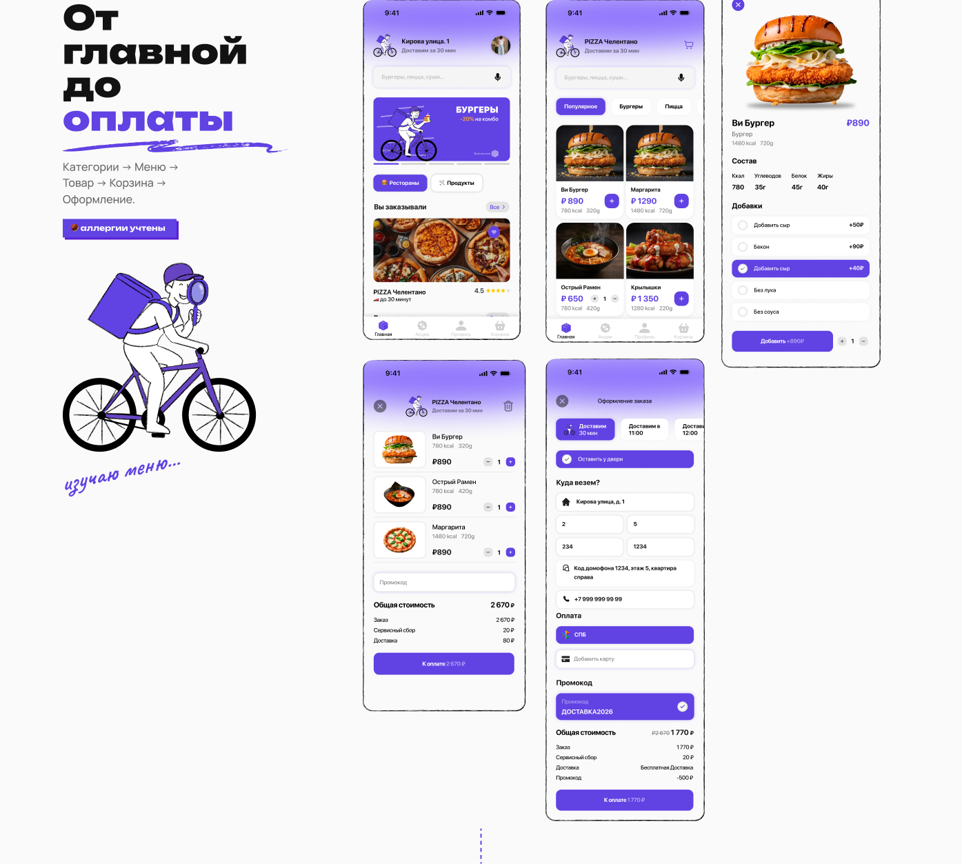 ВиАппетито. Еда. Велосипед. UX/UI & Branding — Изображение №5 — Интерфейсы, Брендинг на Dprofile