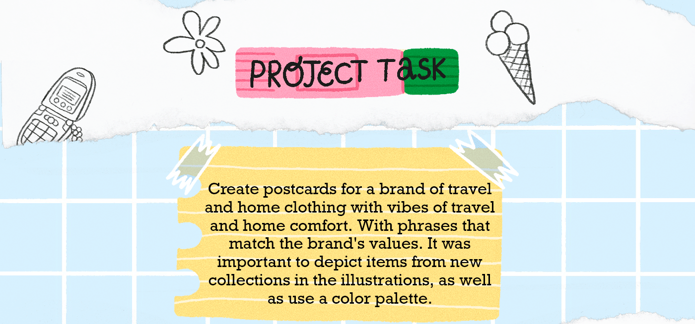 Открытки для бренда одежды для путешествий и дома — Изображение №1 — Брендинг, Иллюстрация на Dprofile