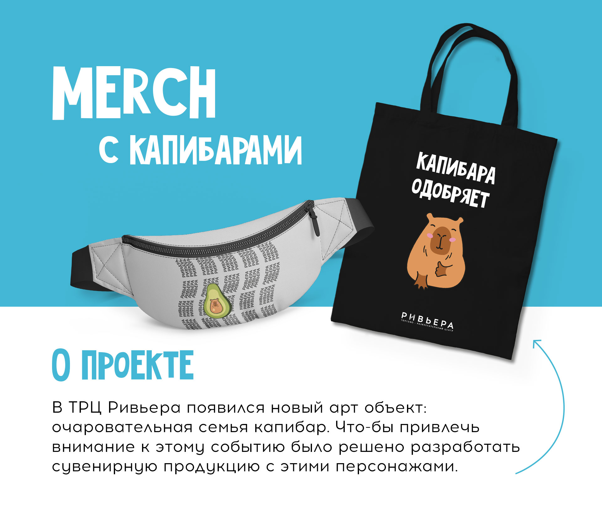 Merch с капибарами для ТРЦ Ривьера — Изображение №1 — Брендинг, Иллюстрация на Dprofile