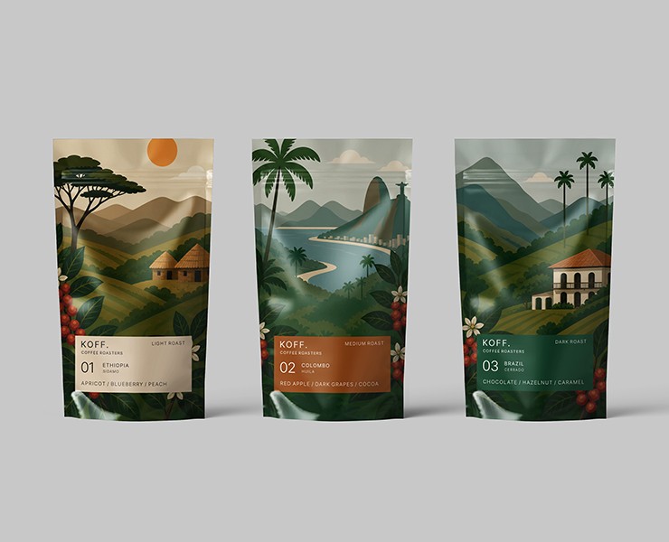 Дизайн упаковки для линейки KOFF. Coffee Roasters — Брендинг, Иллюстрация на Dprofile