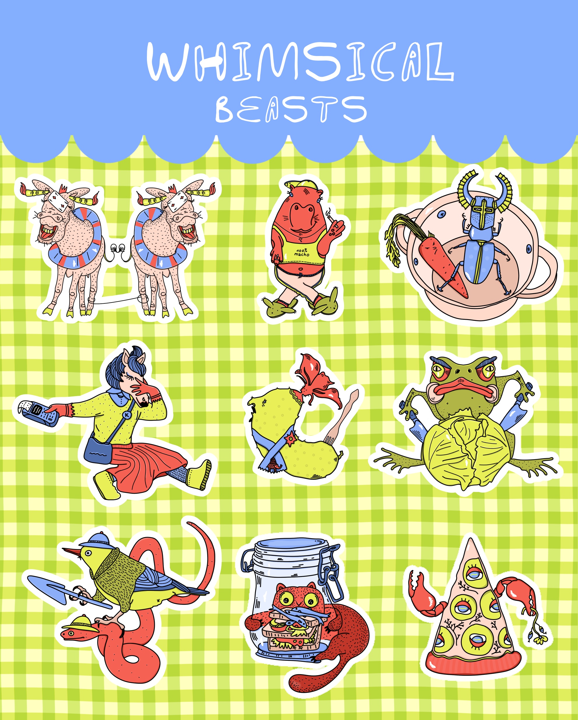 Whimsical Beasts/Sticker Collection — Изображение №1 — Брендинг, Иллюстрация на Dprofile