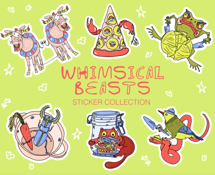 Whimsical Beasts/Sticker Collection — Иллюстрация, Брендинг на Dprofile