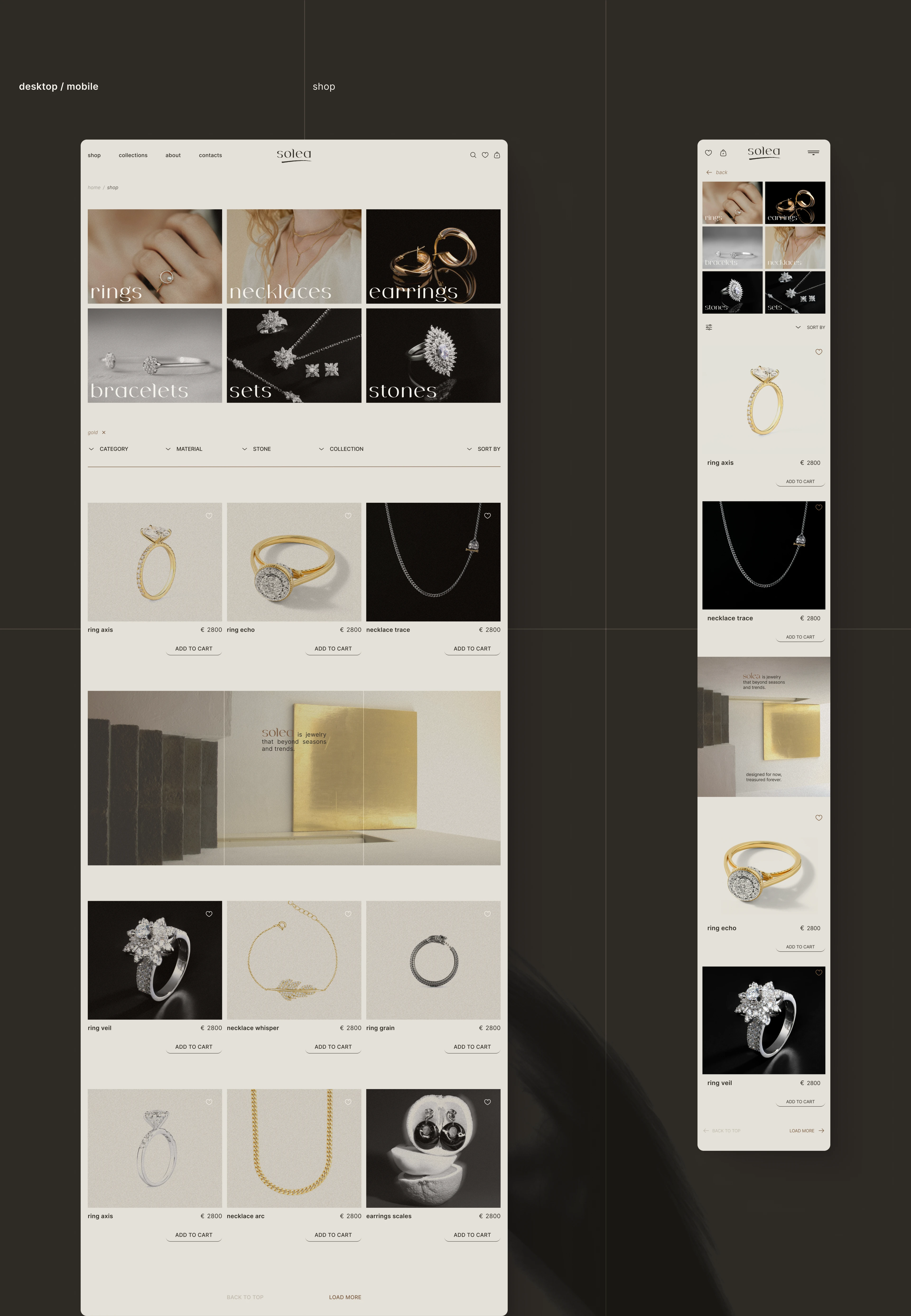 UX/UI Design for Jewelry E-commerce Store — Изображение №8 — Интерфейсы, Анимация на Dprofile