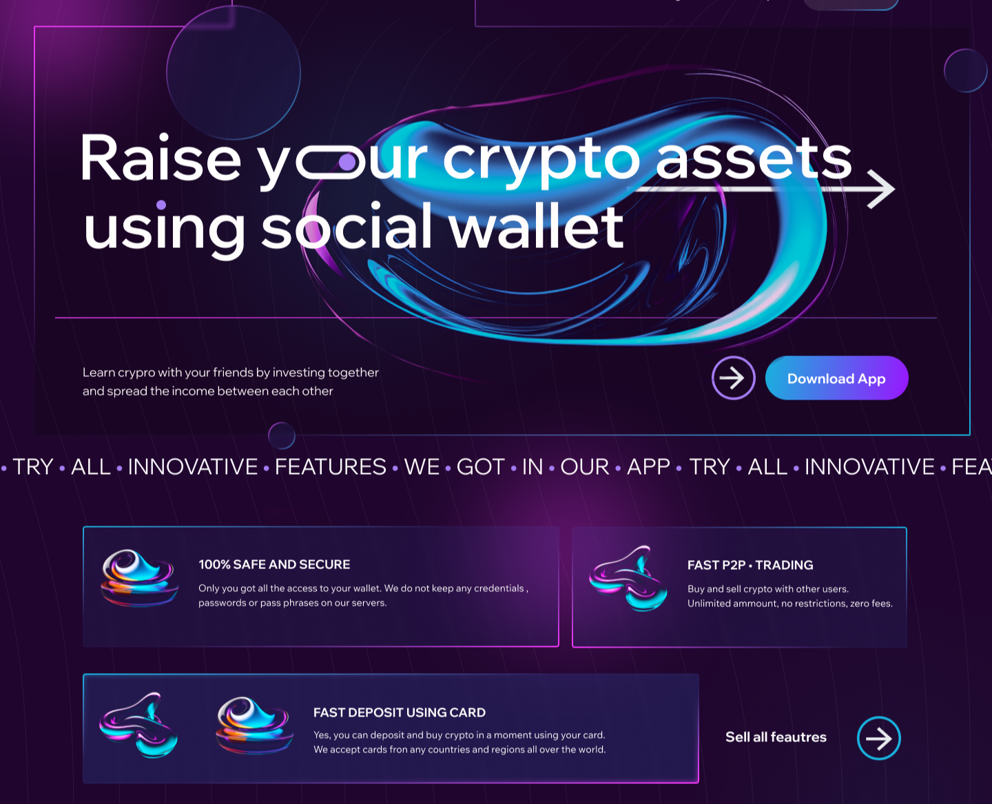 Crypto wallet landing & app design — Интерфейсы на Dprofile