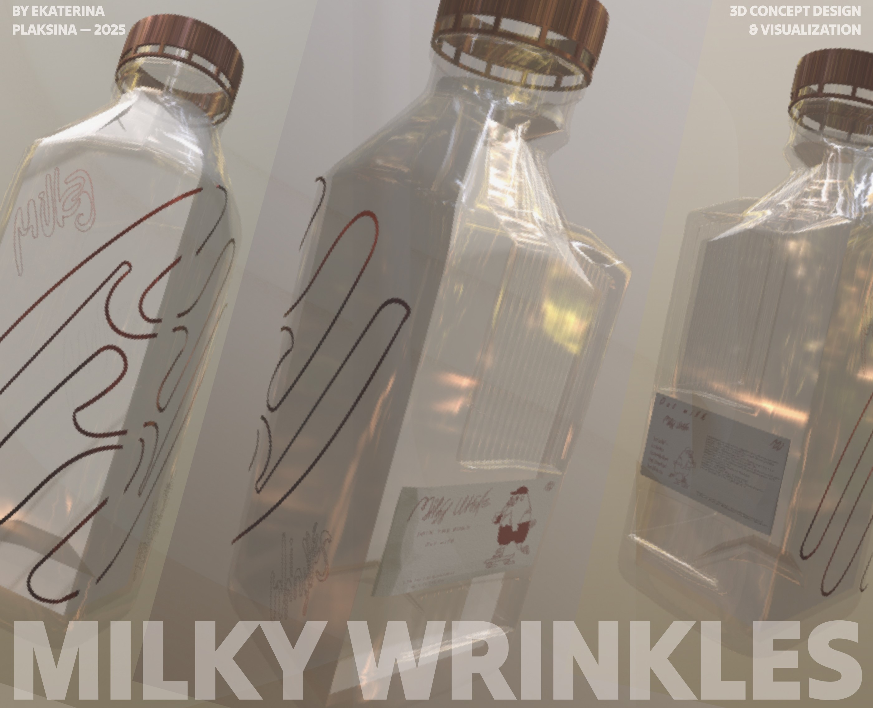 Milky Wrinkles — 3D Milk Bottle & CGI Design — Брендинг, 3D на Dprofile