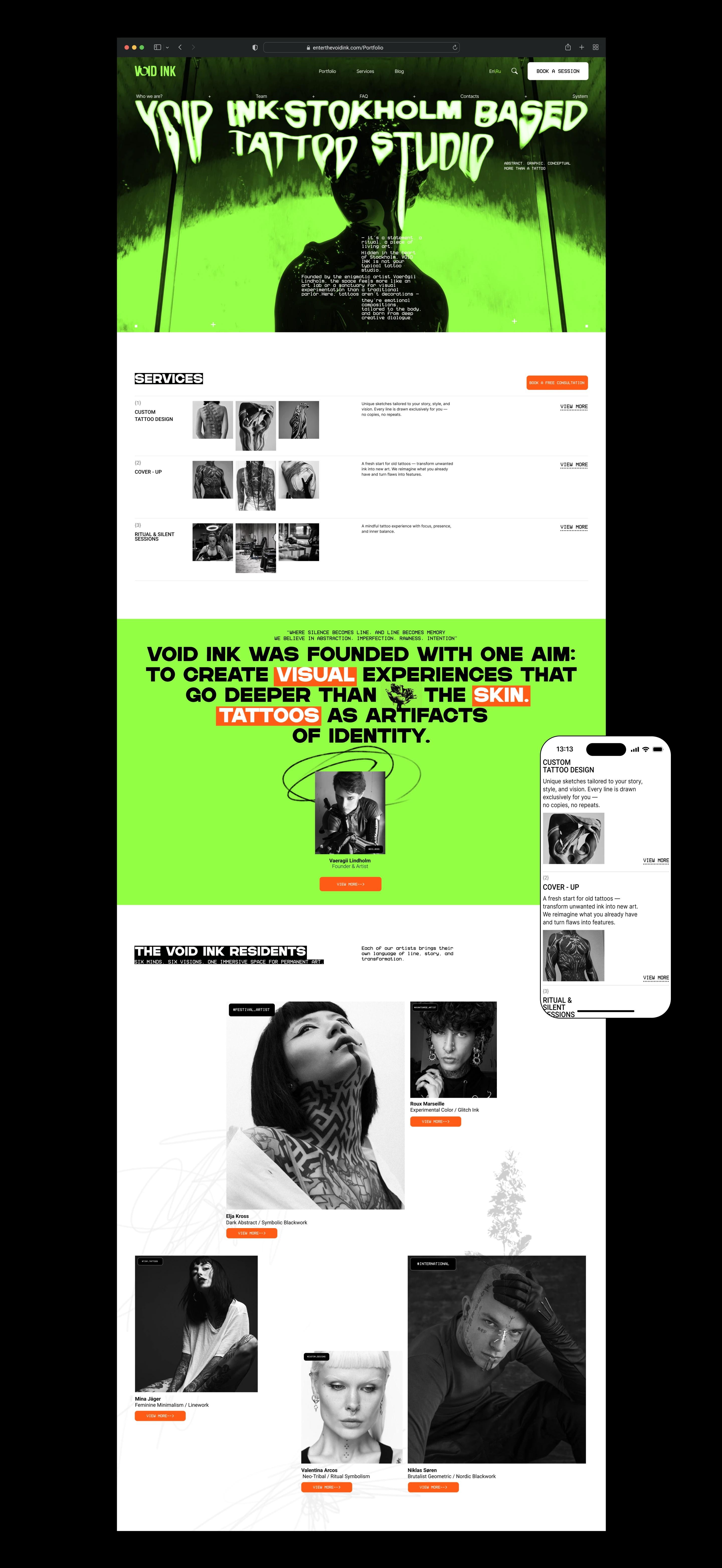 VOID INK | Tattoo Studio Website | UX/UI Concept — Изображение №2 — Интерфейсы, Брендинг на Dprofile