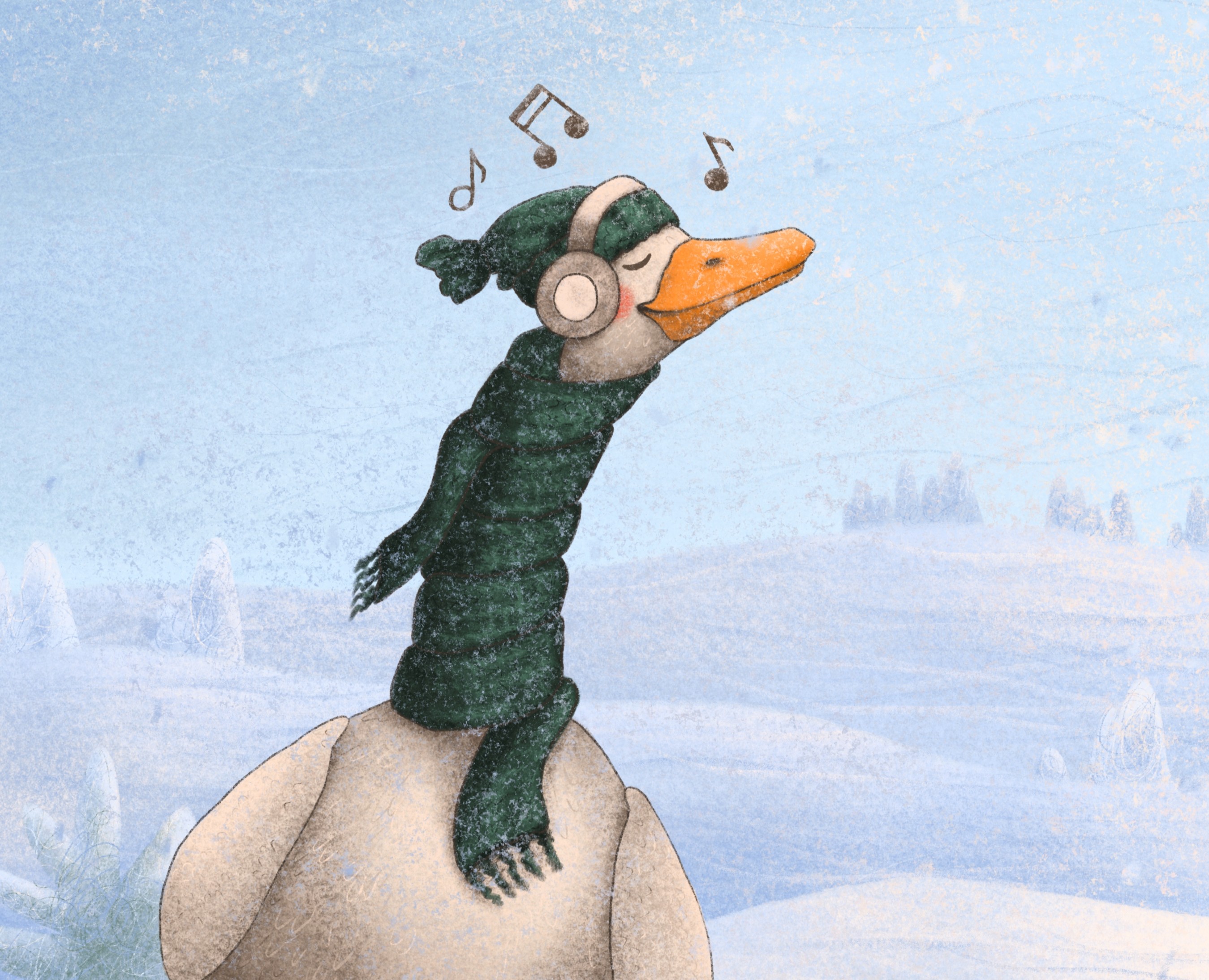 Добрый гусь, который любит слушать музыку. — Иллюстрация, Графика на Dprofile