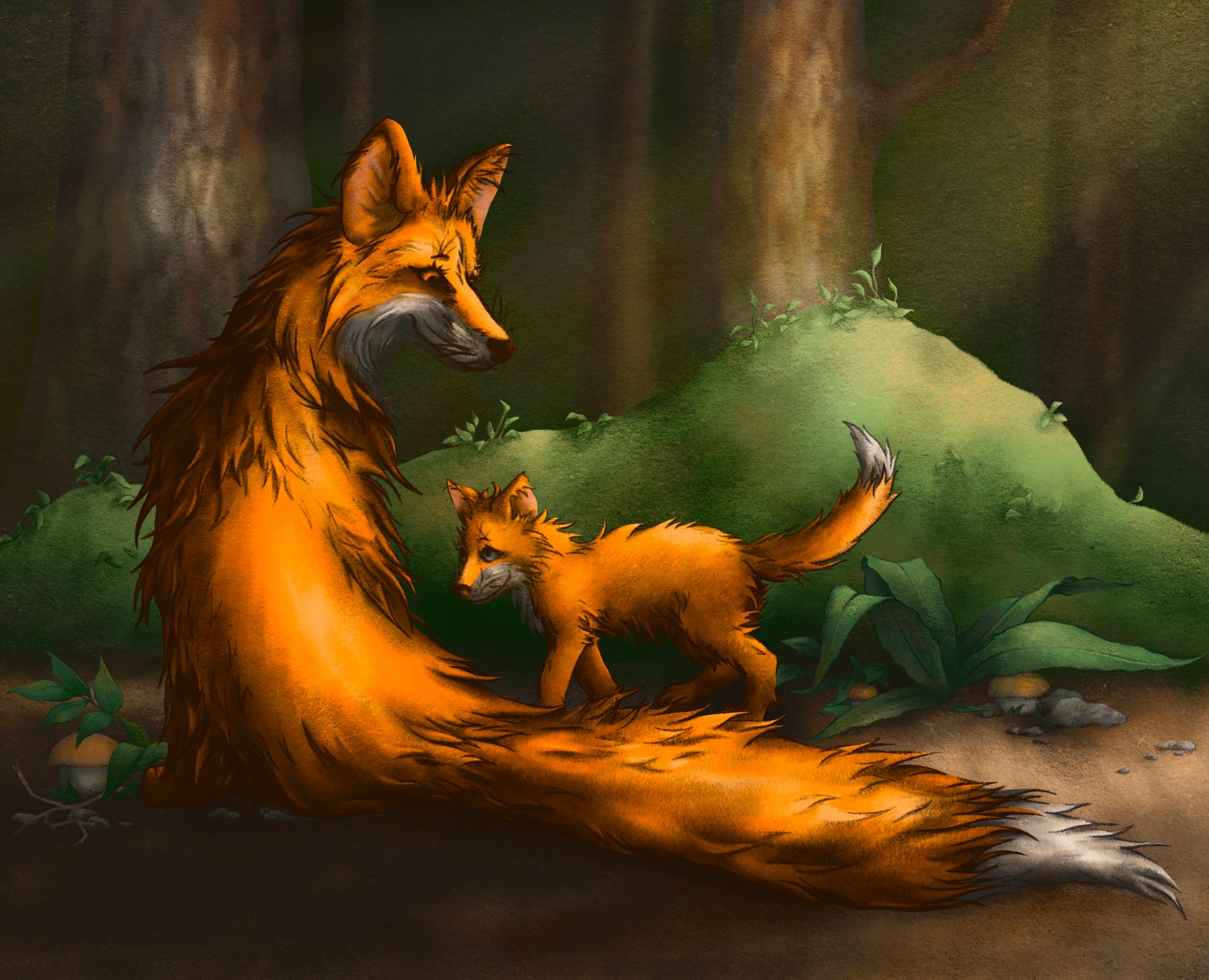 Лисицы в лесу. Животные. — Иллюстрация, Графика на Dprofile