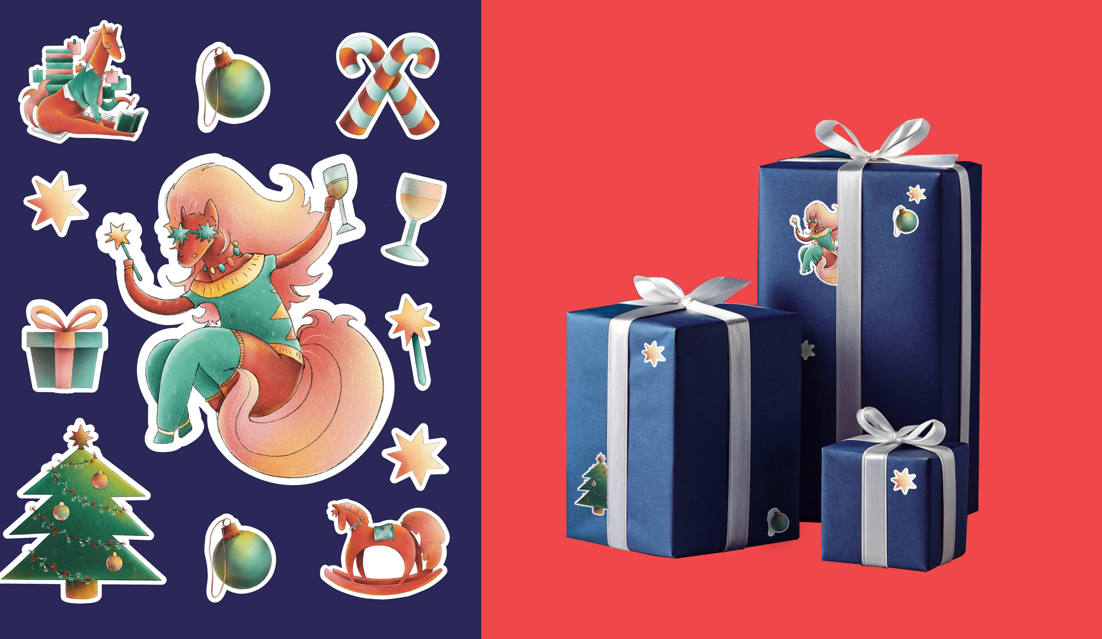 новогодний мерч - открытки, стикеры, упаковочная бумага — Изображение №20 — Иллюстрация, Графика на Dprofile