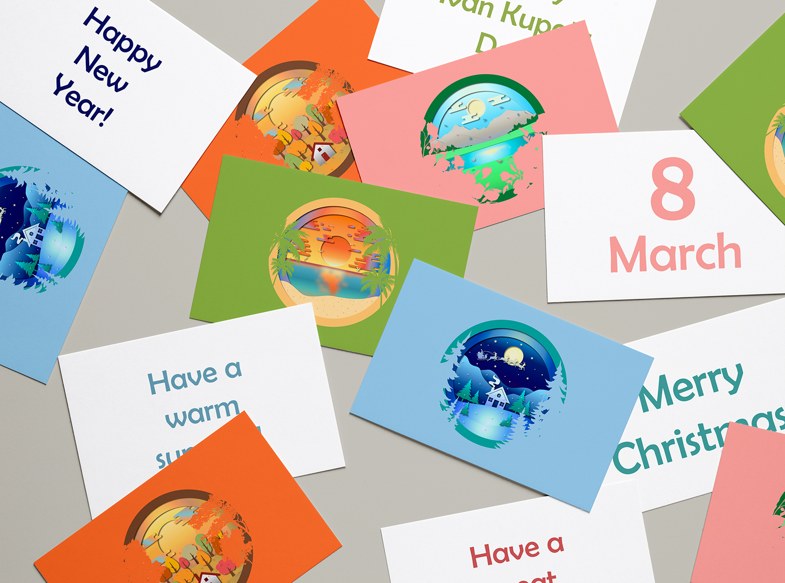 «Paper Cut Сезоны»: Универсальные Принты для Мерча — Изображение №1 — Брендинг, Иллюстрация на Dprofile