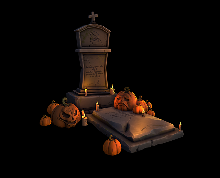 Надгробие и тыковки — Иллюстрация, 3D на Dprofile