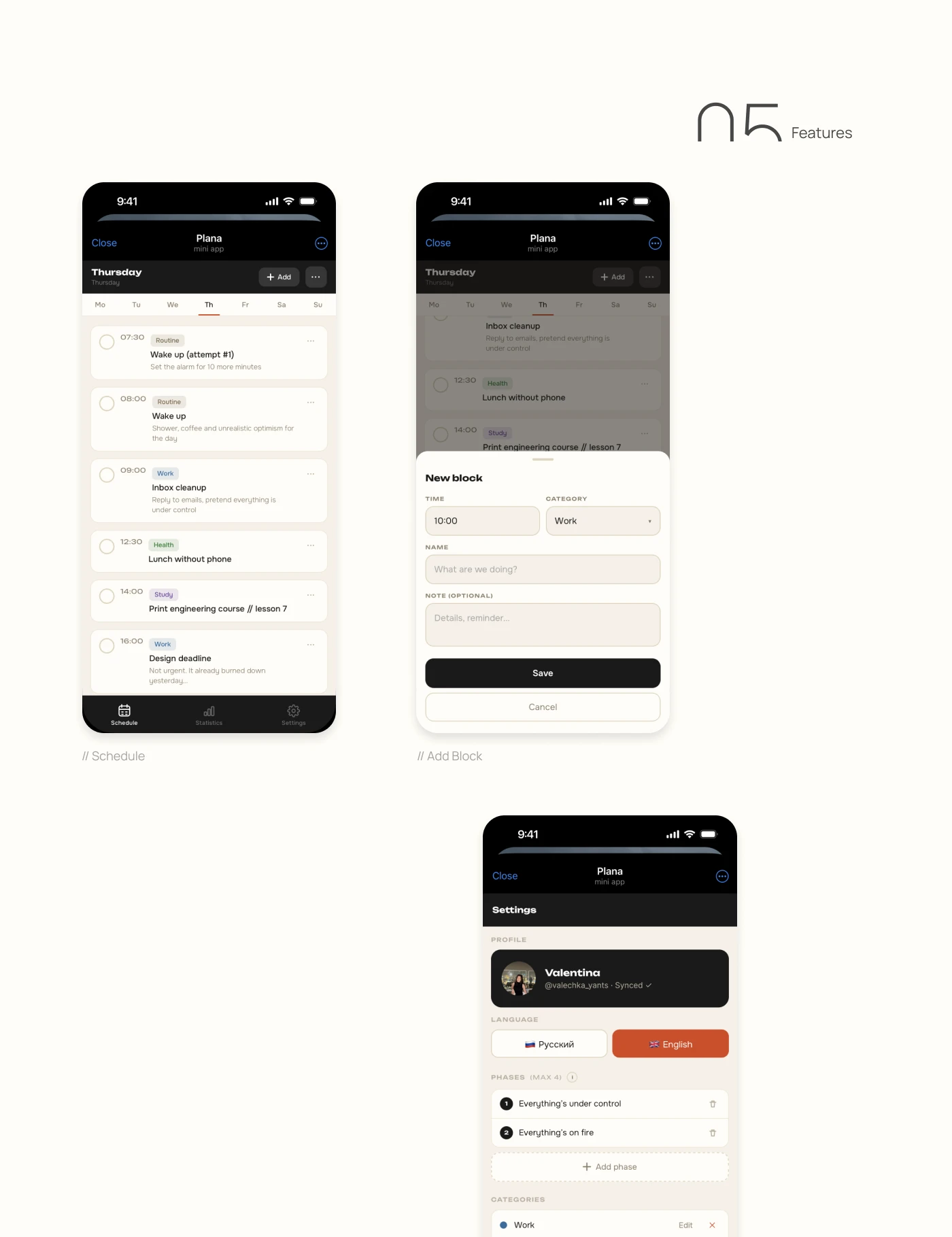Plana - weekly planner Telegram Mini App — Изображение №8 — Интерфейсы на Dprofile